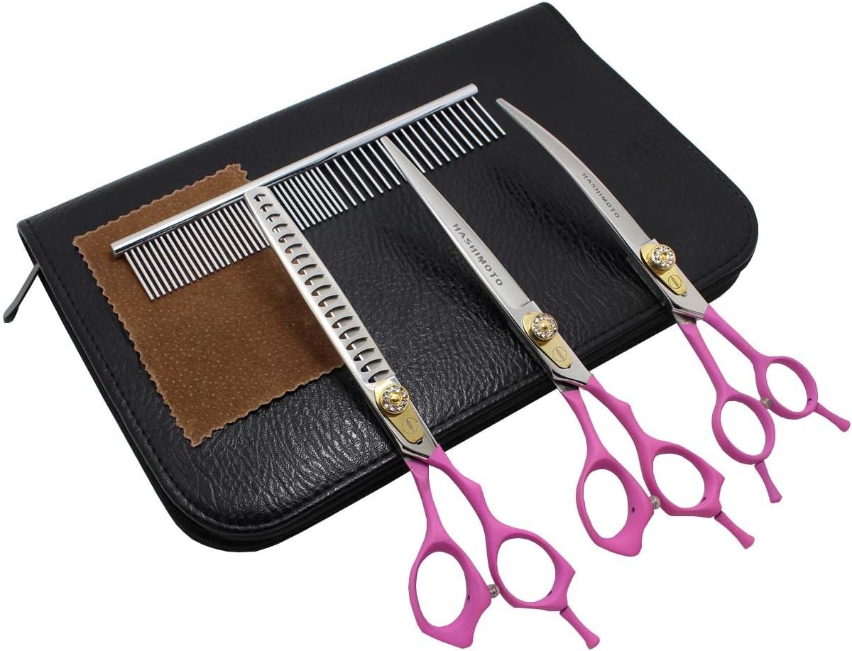 HASHIMOTO Economical Pet Grooming Scissors Kit,Dog Scissors Kit. (Pink)