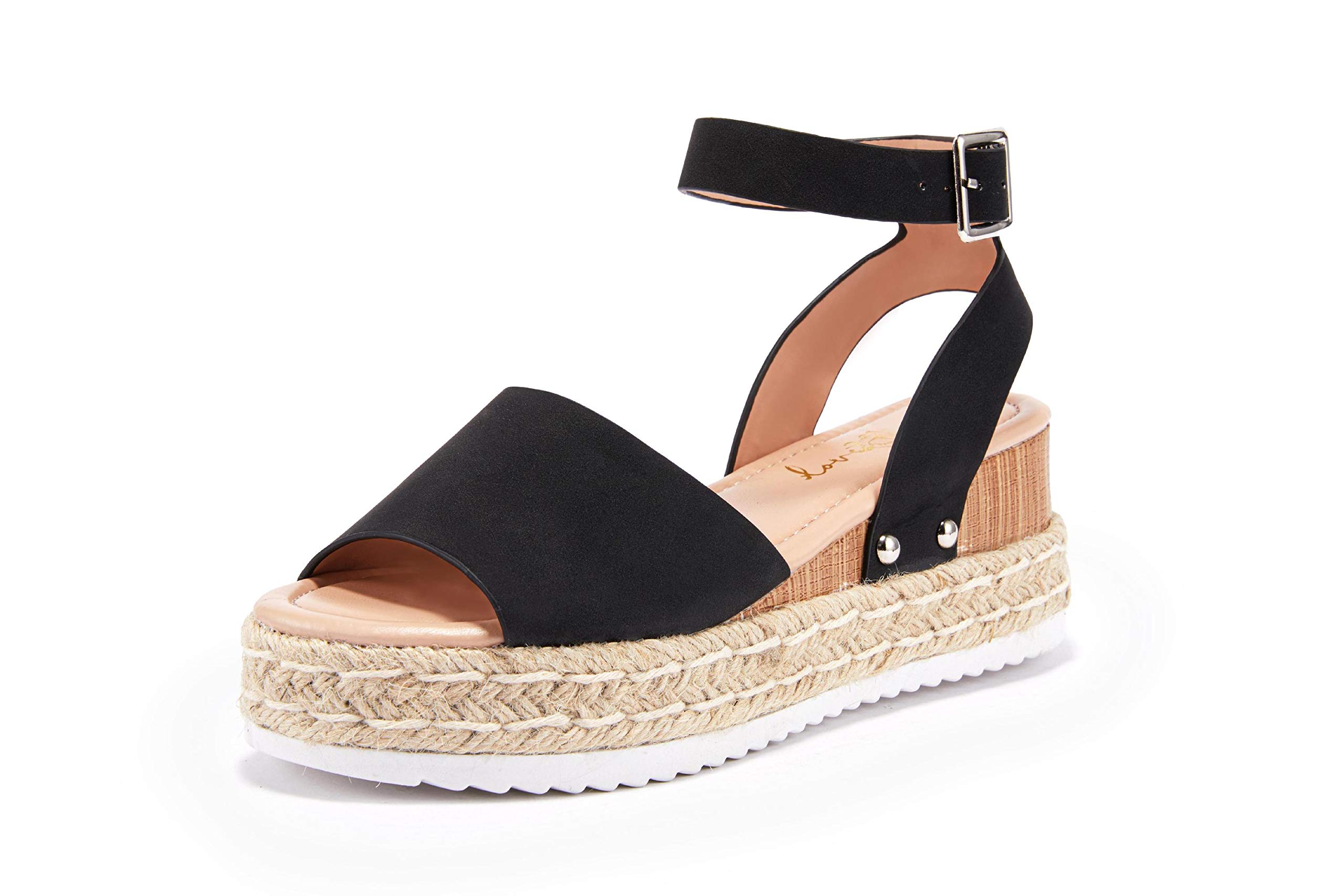 Mafulus Women's Espadrilles Platform Sandals Wedge Ankle Strap Studded Open Toe Summer Sandals