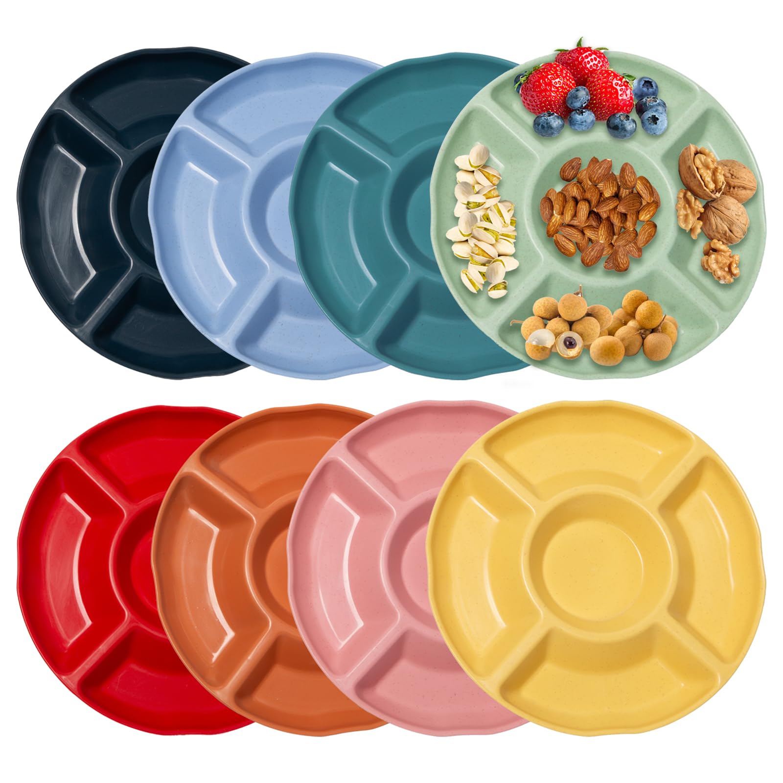5 piatti da spuntino con 5 scomparti, impilabili, per snack, per