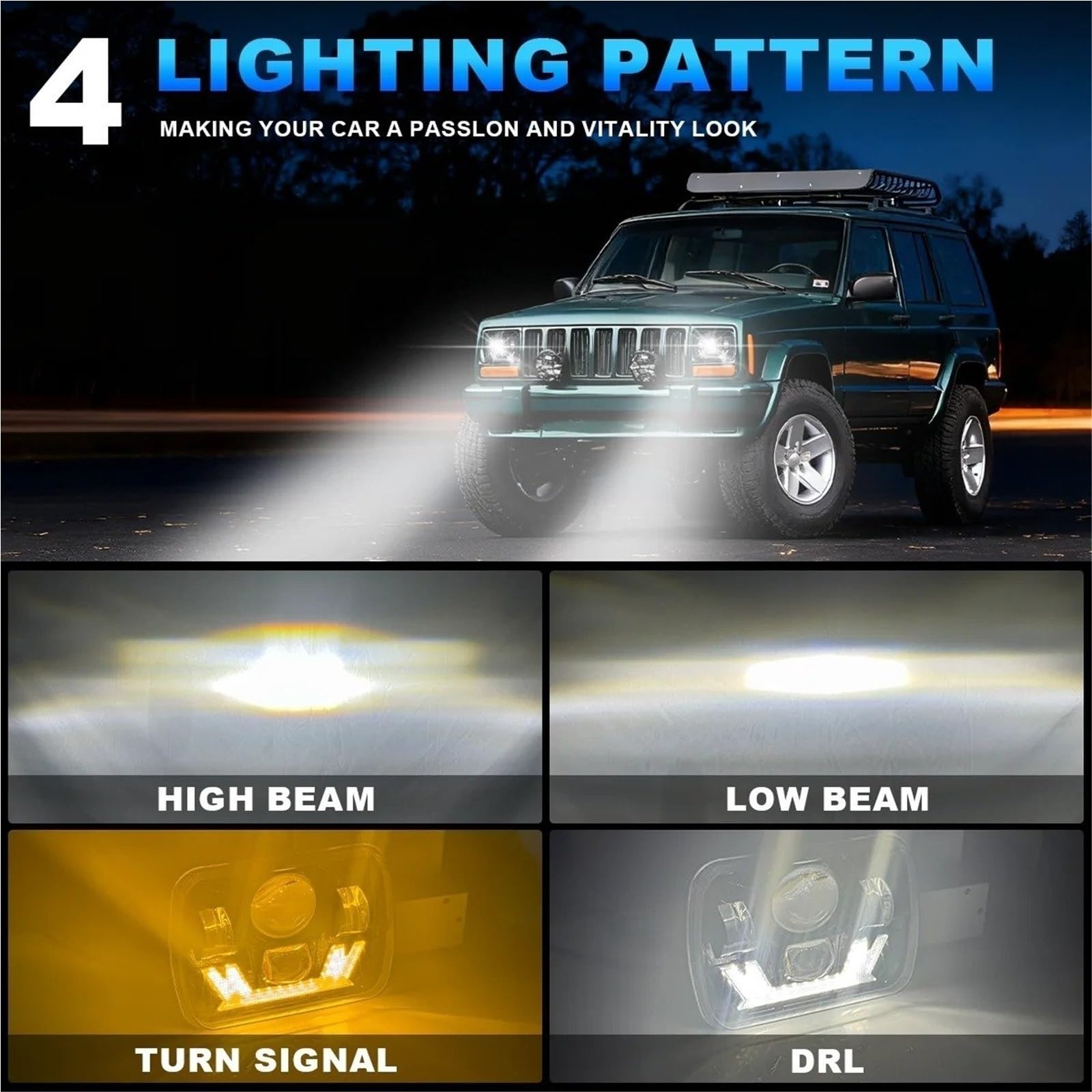 Indicatori Direzione Per Toyota Pickup H4 Faro Quadrato 2 Pezzi 5X7 pollici Fari A LED Hi/Lo Beam Con Ambra Bianca DRL