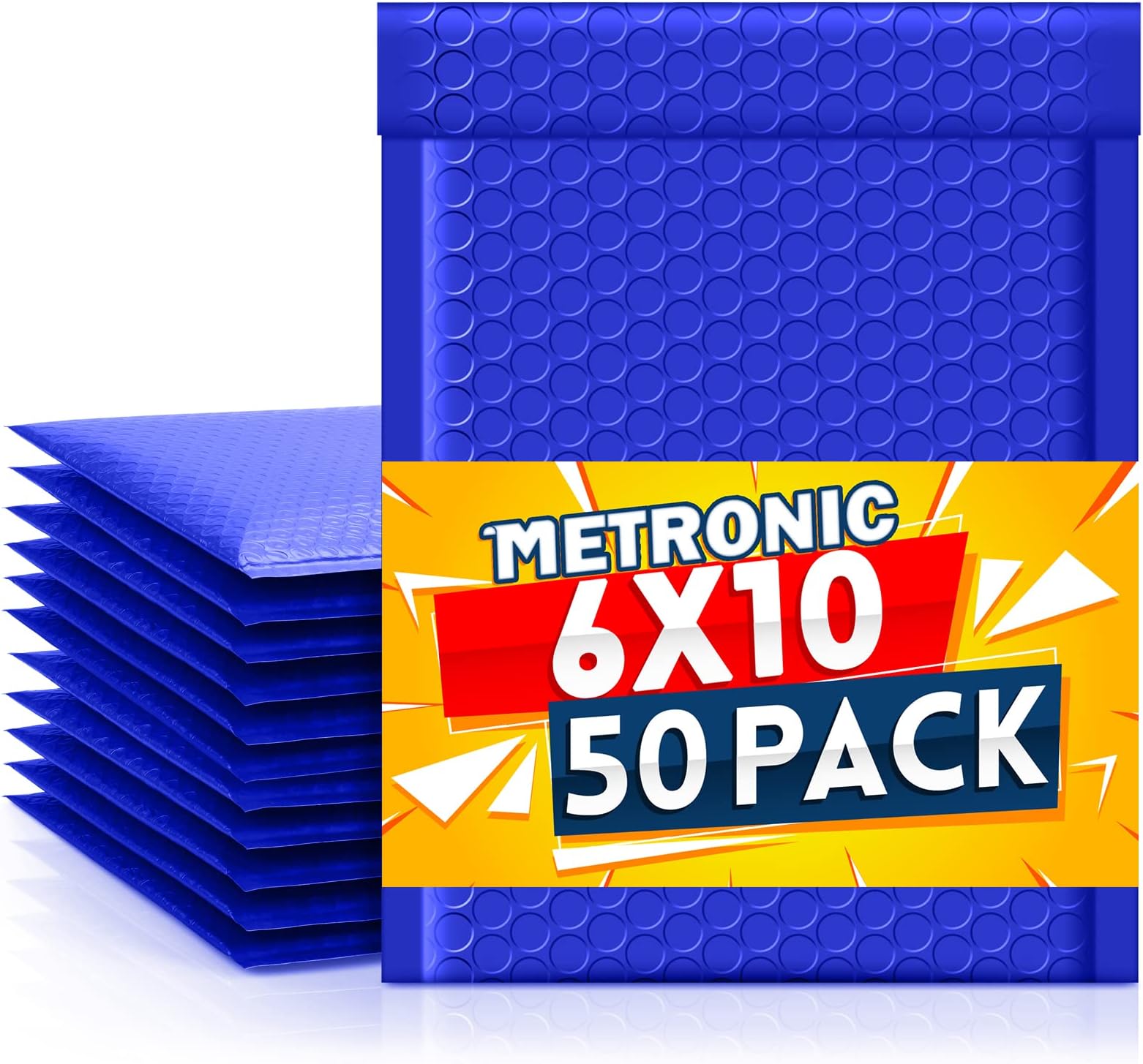 Metronic Bubble Mailers 6x10 Inch 50Pack, Royal Blue Bubble Envelopes, Waterproof Padded Envelopes, Adhesion Padded Mailers,Self-Seal Packaging Bags for Jewelry, Bubble Mailers Usable Size 6x9