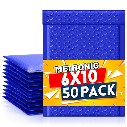 Metronic Bubble Mailers 6x10 Inch 50 Pack #0, Royal Blue Cushioning Bubble Envelopes, Waterproof Padded Envelopes, Strong Adhesion Padded Mailers,Self-Seal Packaging Bags for Jewelry,DVD,Makeup