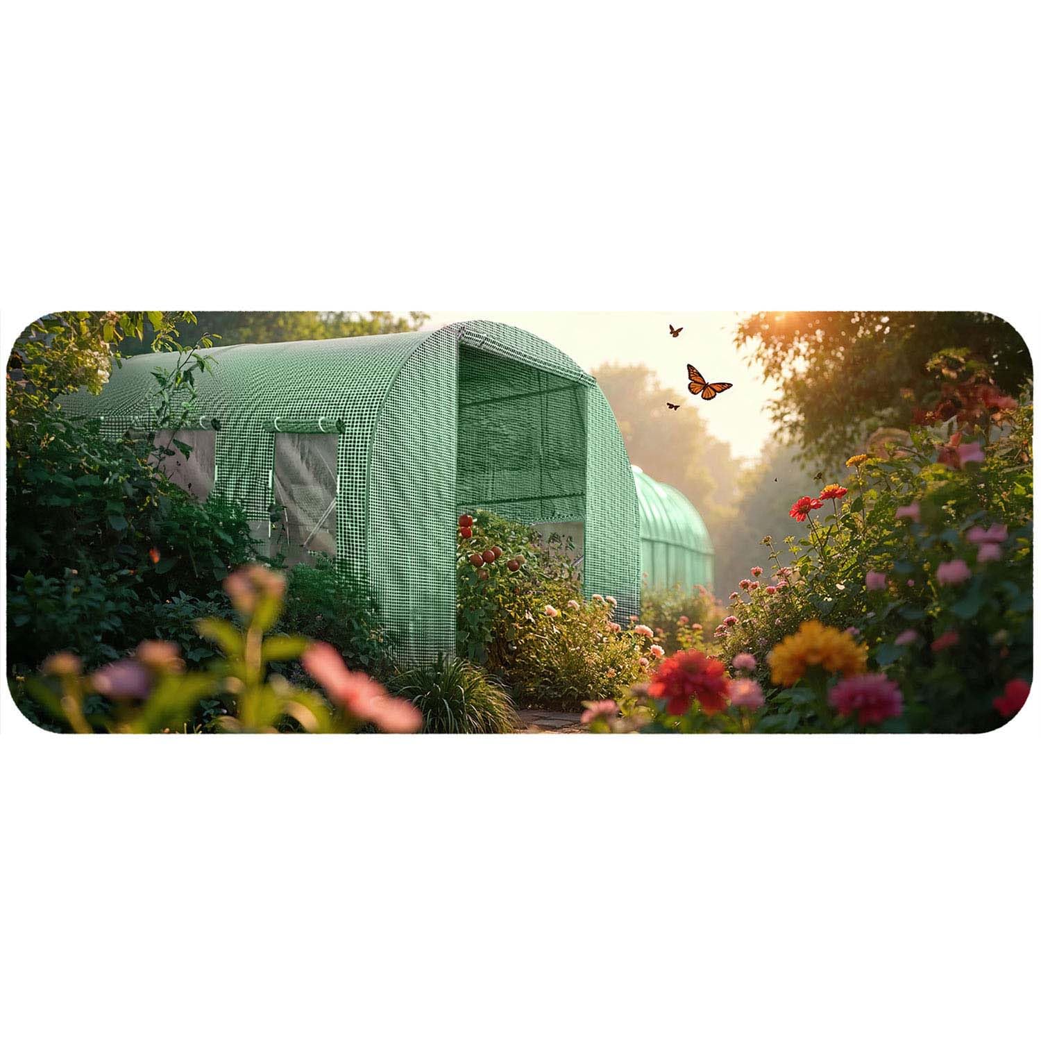 Garten-Gewächshaus Tunnel 2,5 × 4 m - 10 m² Folientunnel mit Stahlrahmen | PE-Folie 140 g/m² UV-beständig | 8 Fenster mit Moskitonetz | Pflanzenschutz | Grün