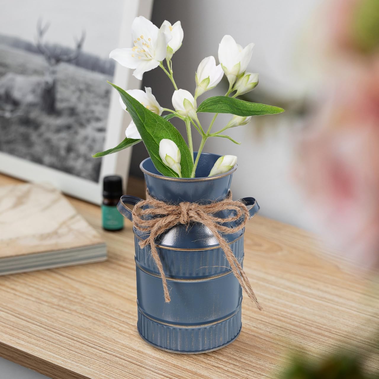 Veemoon Rustic Farmhouse Milk can Vase Vintage Metal Galvanized Flower Vase French Country Flower Bucket Antique Floral Jug for Weddings and Parties Table Centerpiece Handheld Plant Pot (5.7inch) - Image 6