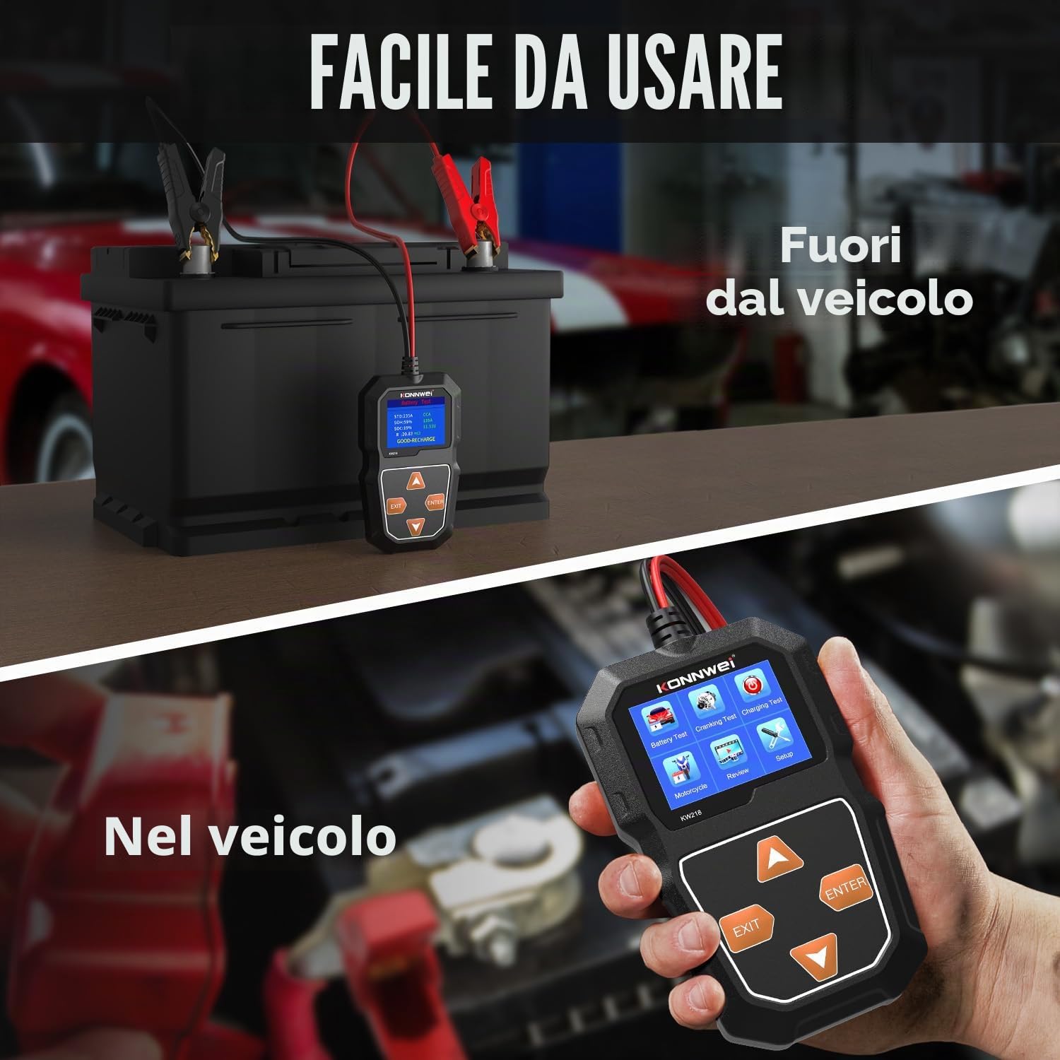 KW218 Tester: di batterie ricaricabili 134x69x18mm Display: LCD 2,4" KONNWEI