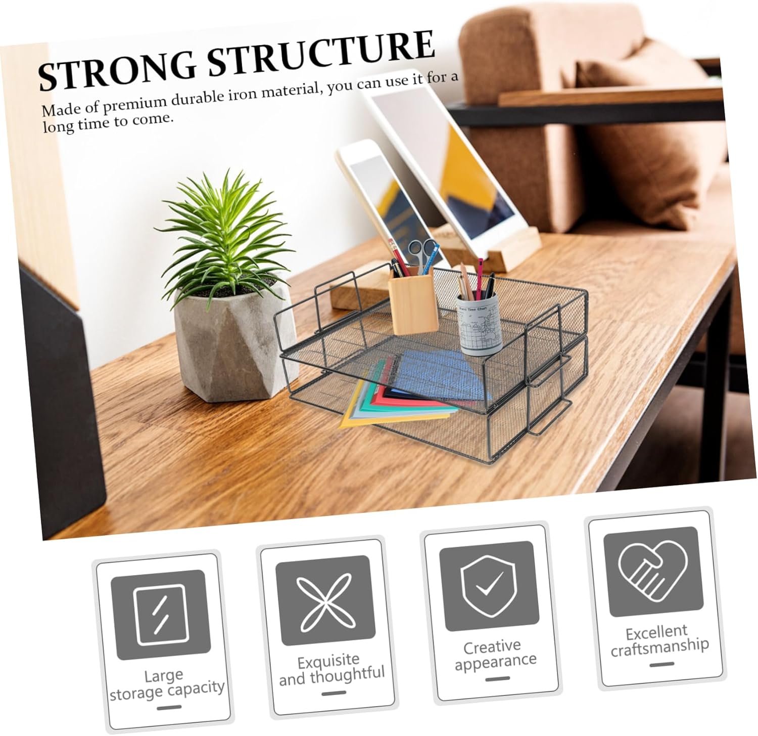Veemoon Metal File Organizer Rack for Office and Home Vertical Document Storage Holder and Portable Desktop File Sorter for Magazines Folders and Documents