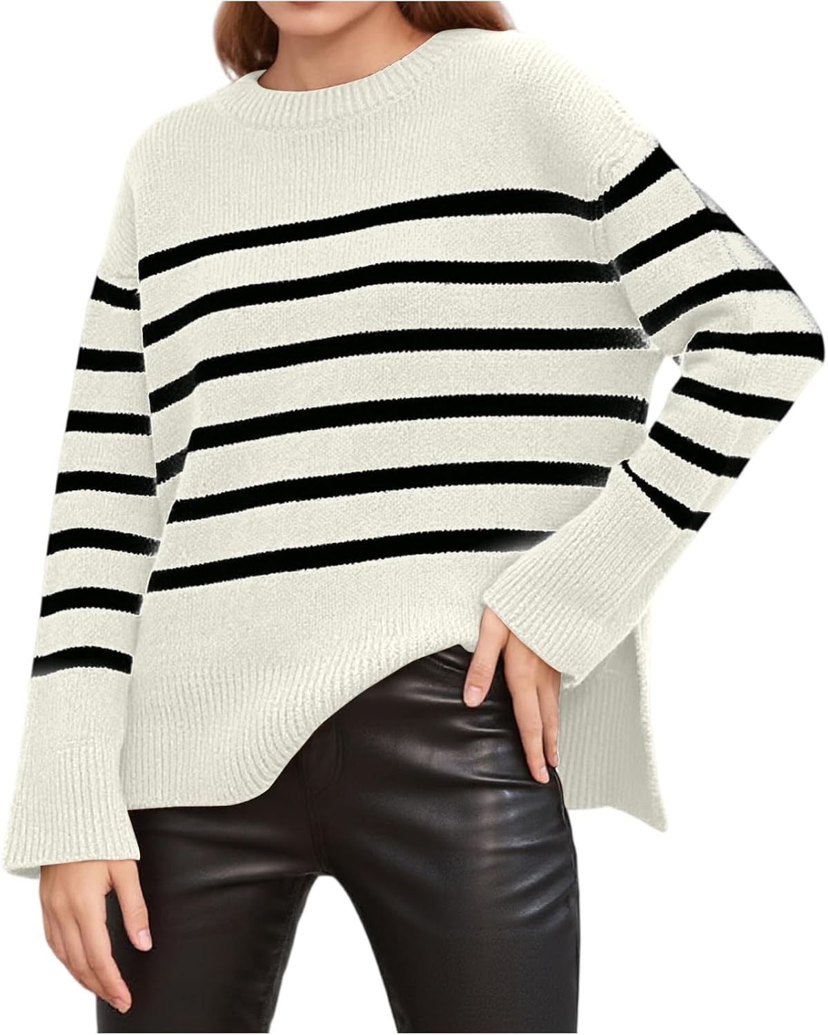 Women's Striped Sweater Crew Neck Long Sleeve 2025 Fall Winter Trendy Warm Chunky Tops,S-XL