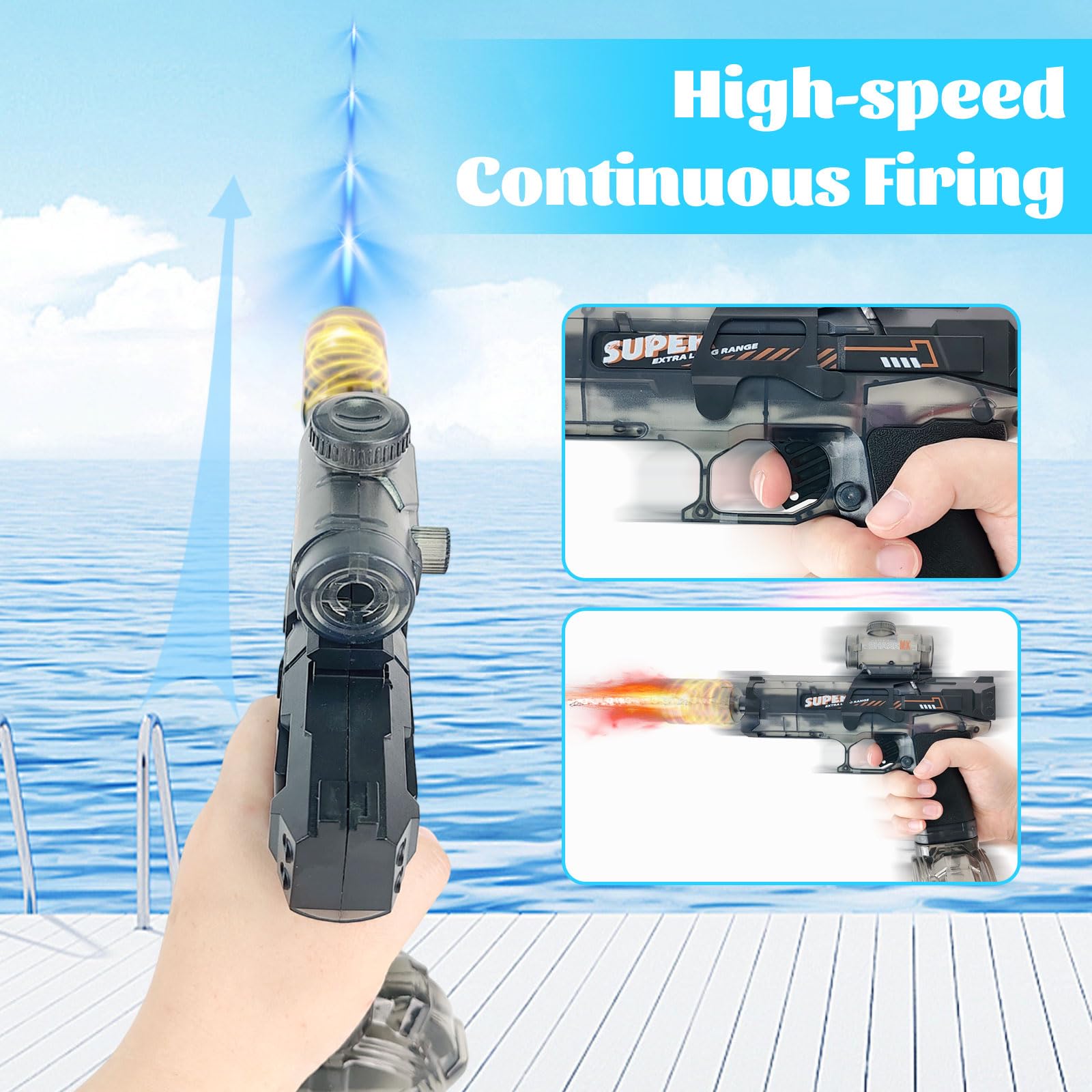 Electric Water Gun,Automatic Water Gun Pistols for Kids Adults,Long Range Motorized Water Guns with Multifunctional Lighting Effects for Kids Boys Girls Outdoor Beach Pool Party - Image 3