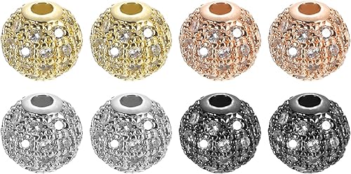 Miniatura 1 de uxcell Cuentas espaciadoras redondas, 8 cuentas espaciadoras de diamantes de imitación de latón de 0.315 pulgadas, cuentas espaciadoras de circón