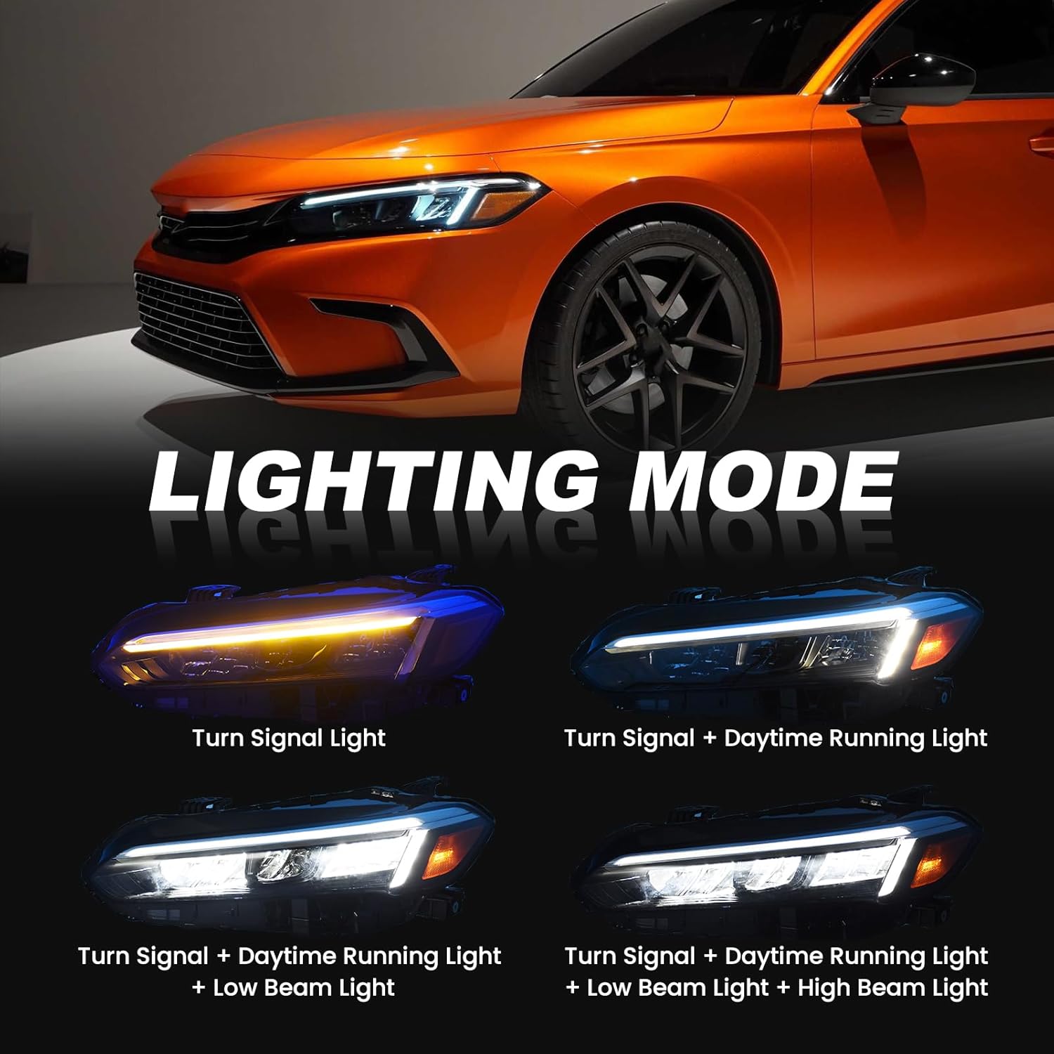 LED Headlights Assembly Fit for 2022 2023 2024 2025 HONDA CIVIC Sedan/Hatchback（Ex, Lx, Si, Sport, Sport Touring, Touring） 11th Gen Civic，Replaces OE#LH 33150-T20-A22 HO2502206