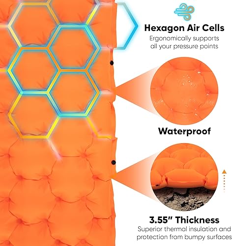 Miniatura 6 de POWERLIX Colchoneta de dormir mejorada para acampar con almohada integrada y bomba de pie, bolsa de transporte, alfombrilla de camping compacta y