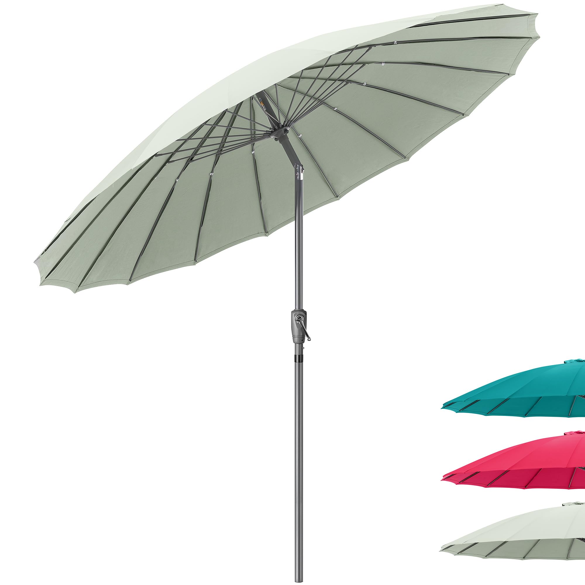 CHRISTOW Shanghai Parasol Garden Umbrella Adjustable Tilting Sun Shade with UV Protection and Crank 2m (Sage Green)