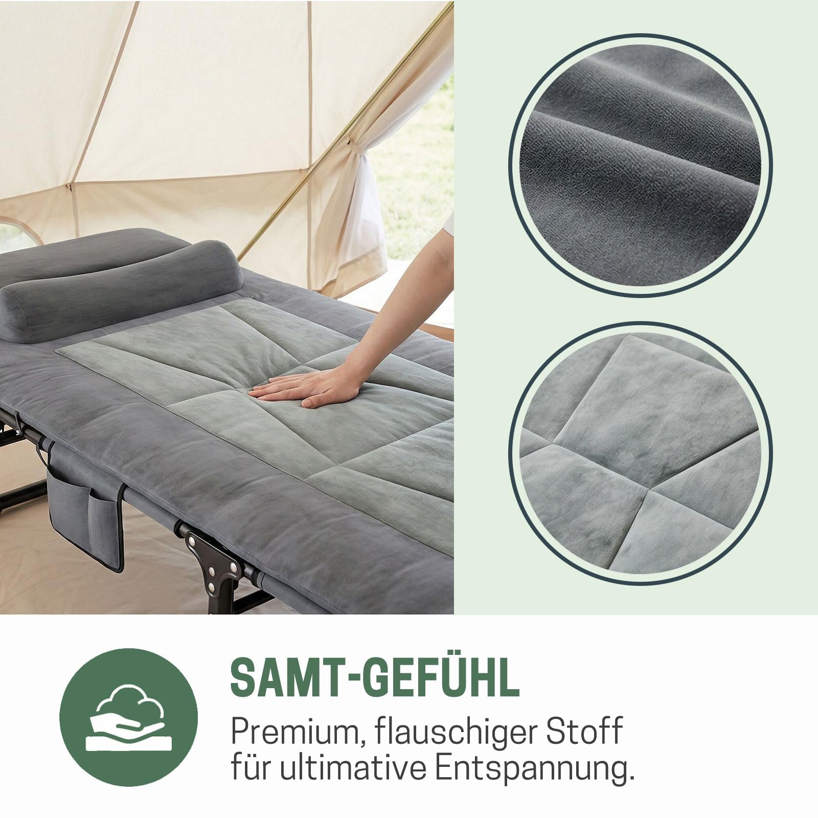 Klappbare Sonnenliege mit Verstellbarer Rückenlehne, Matratze & Kopfkissen - Tragbare Gartenliege für Pool, Terrasse, Camping, Grau