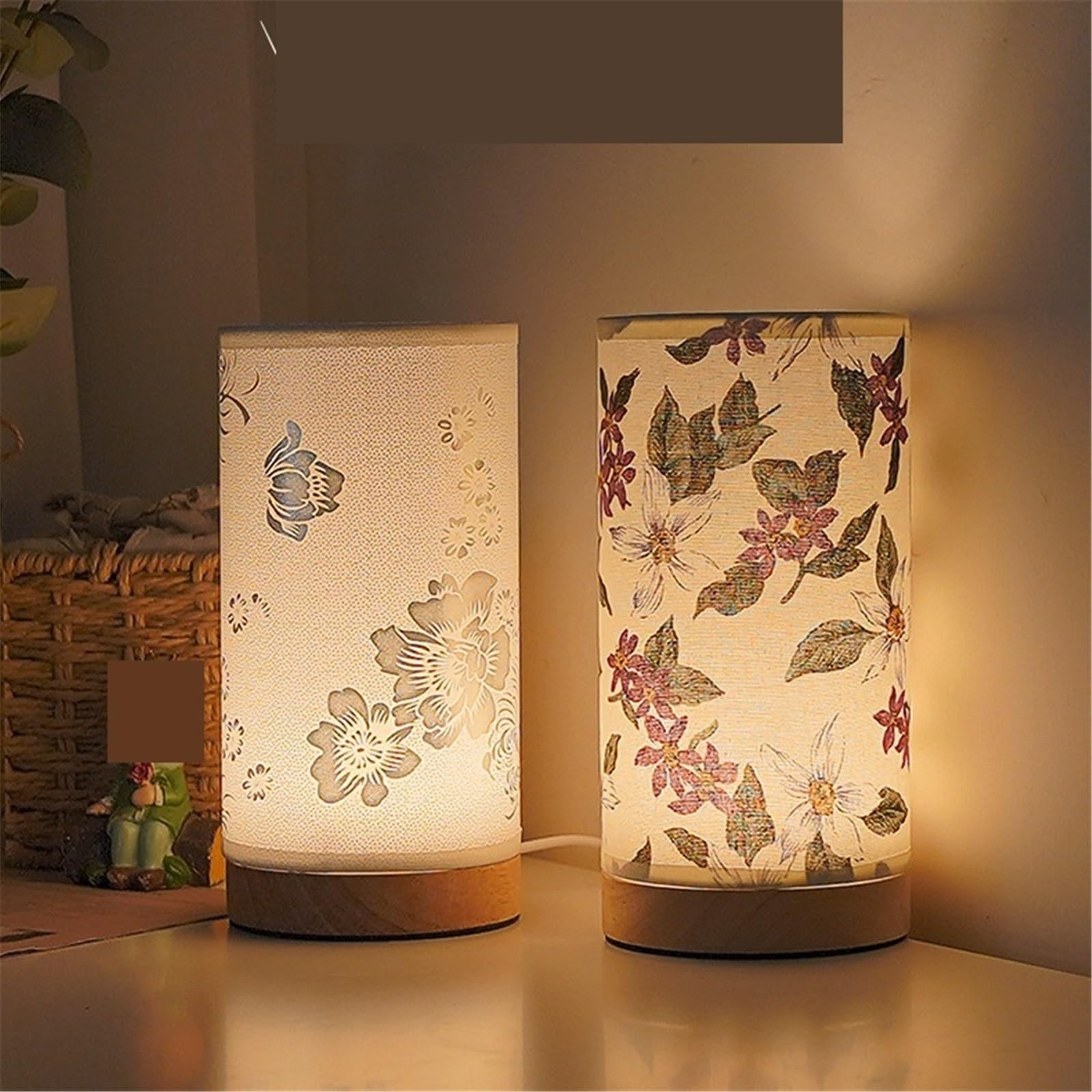 Lampada da comodino Lampada da tavolo in tessuto, comodino, camera letto, atmosfera, luce in legno a tre colori, cambio colore Lampade per la camera da letto
