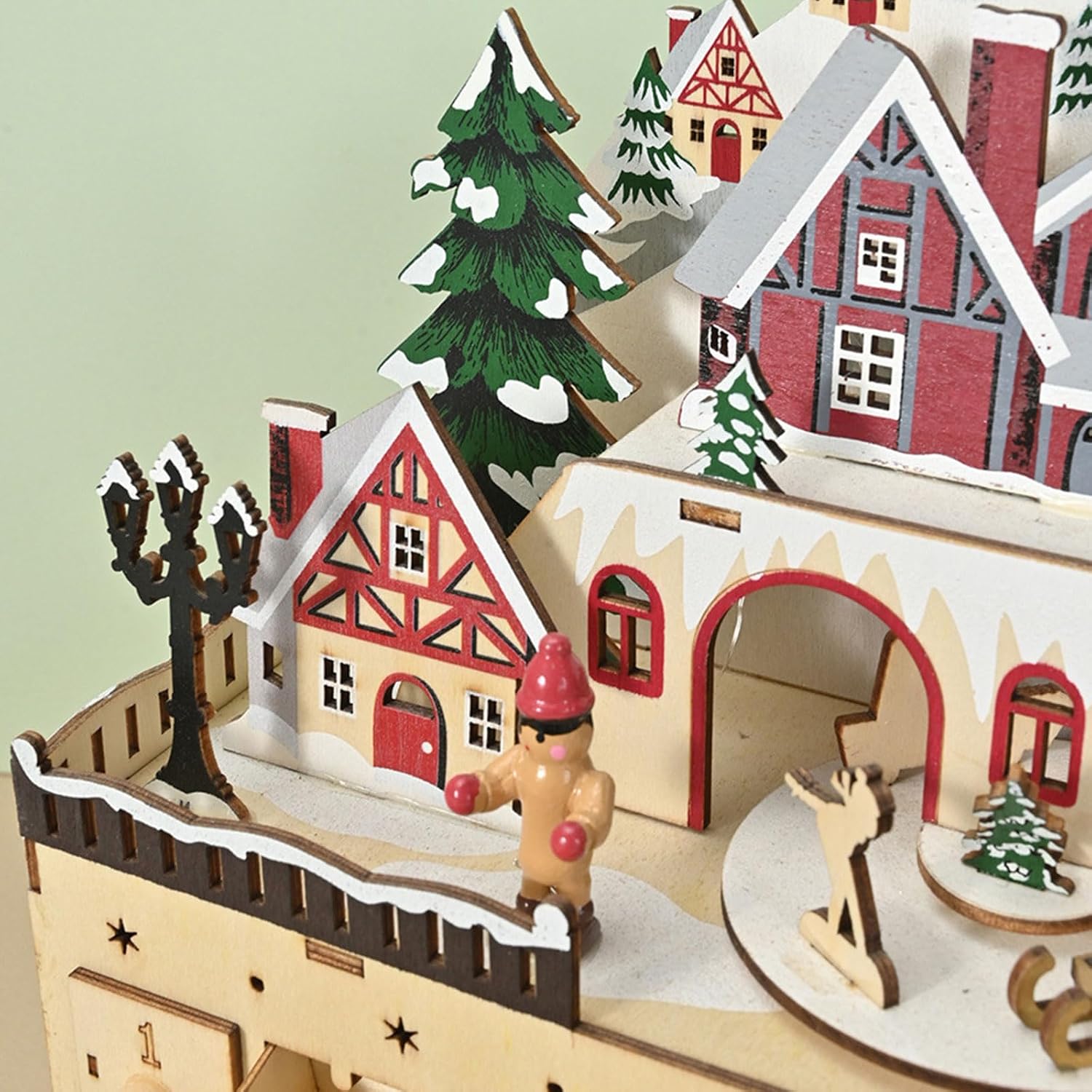 Wooden Advent Calendar with 24 Drawers, Hand-Carved Christmas Countdown Calendar for Holiday Tradition, Tabletop Mantel Office Decoration for Candies & Mini Gifts