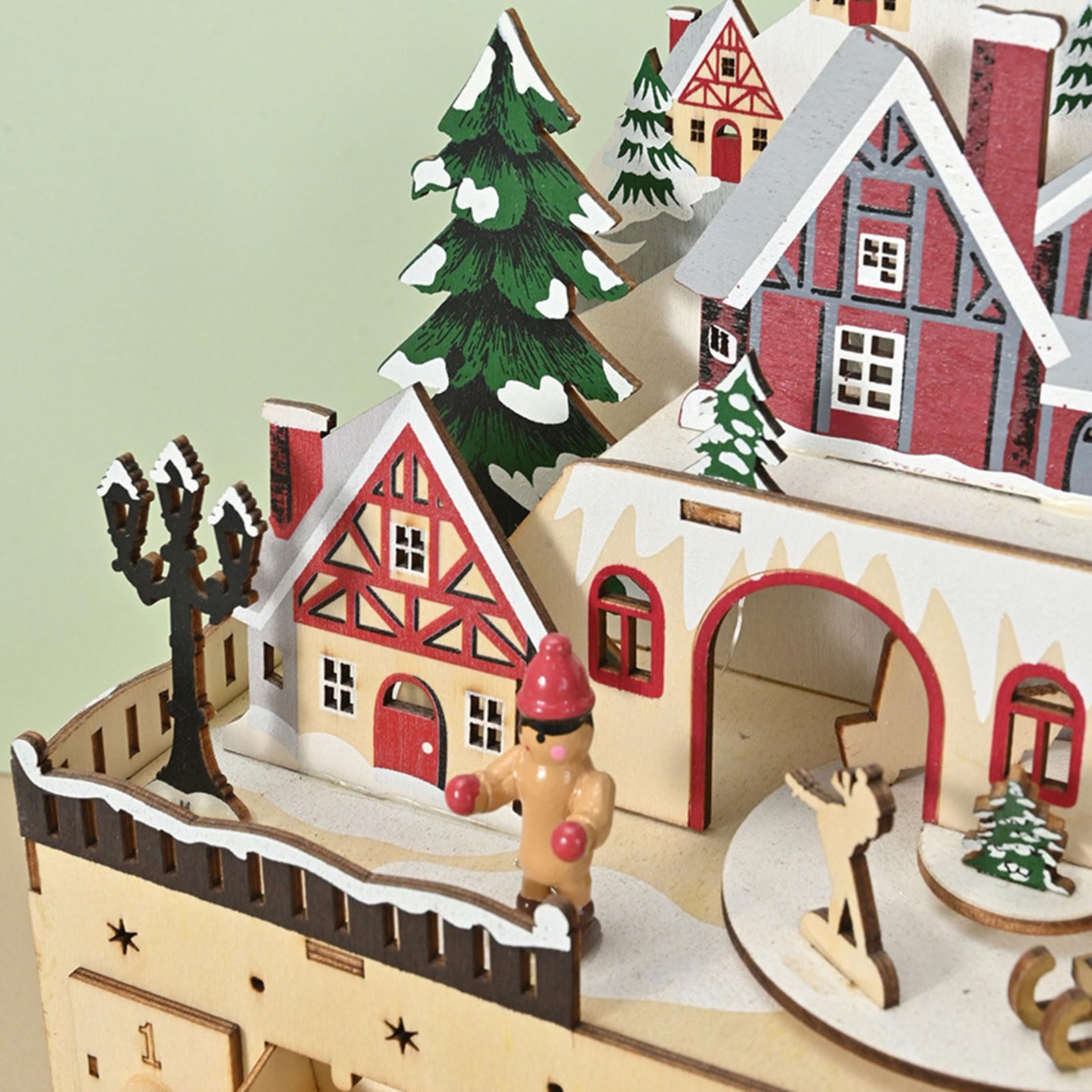 Gabinete de madera natural con calendario de Adviento de Navidad con 24 compartimentos de regalo, decoración de casa de pueblo, adorno de cuenta regresiva con compartimento