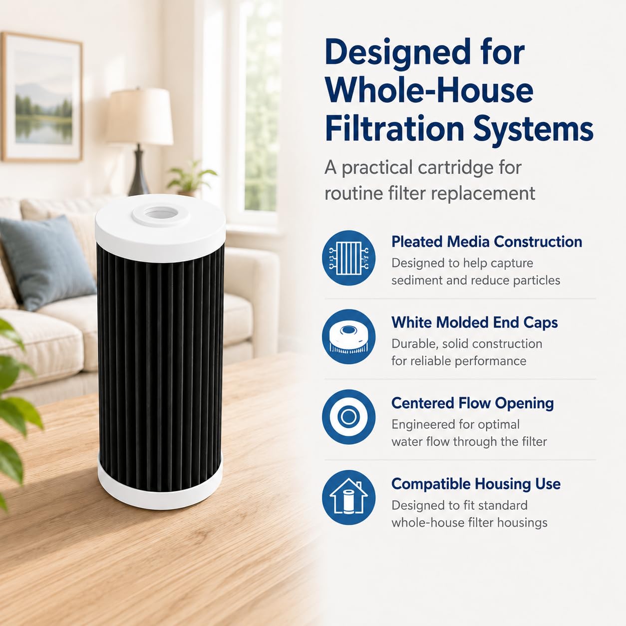 Filtro para toda la casa de 4.5 x 10 compatible con AO Smith WH-PREL-RCP, paquete de 3 | Cartuchos de repuesto de bloque de carbono de 5 micras para filtración de agua doméstica.