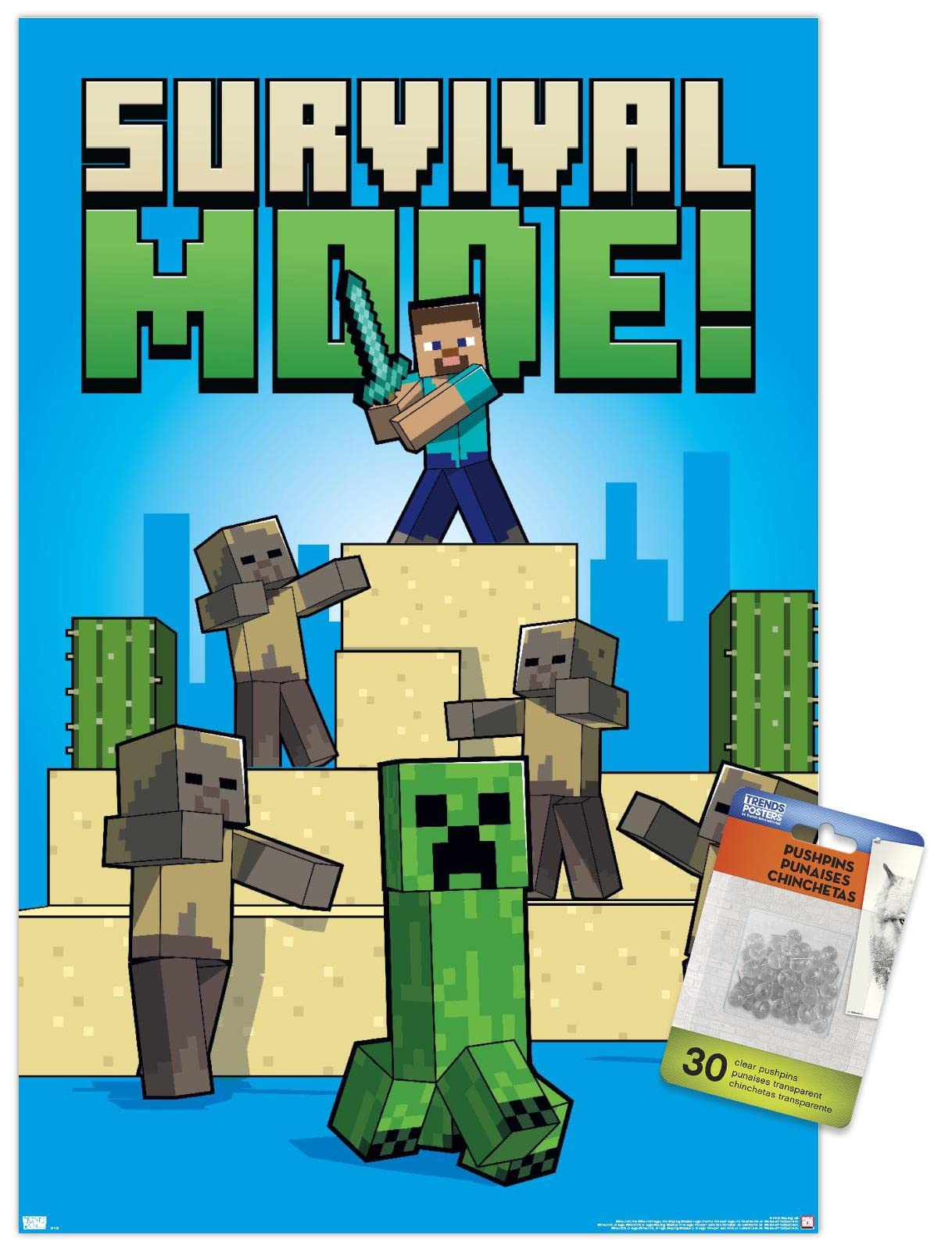 Minecraft póster de pared ambientación zona de juego gamer con chinchetas 7
