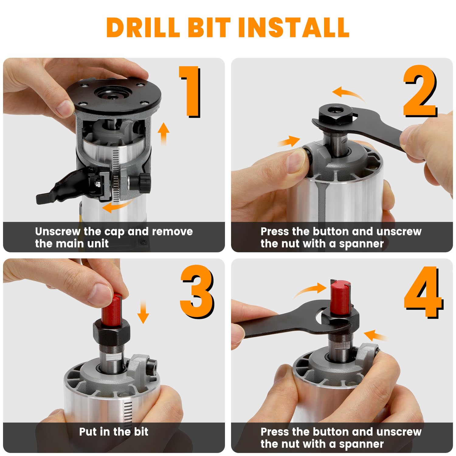 Enrutador de madera compatible con batería Dewalt de 20 V, herramienta de enrutador para 800 W 30000 RPM, 5 velocidades variables, enrutador inalámbrico de base fija, 15 brocas de enrutador de 0.25