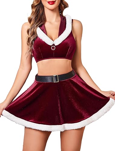 Avidlove Sexy Christmas Lingerie for Women Santa Babydoll Lingerie Set Women Holiday Outfits with Hooded - Medium - Dark Red