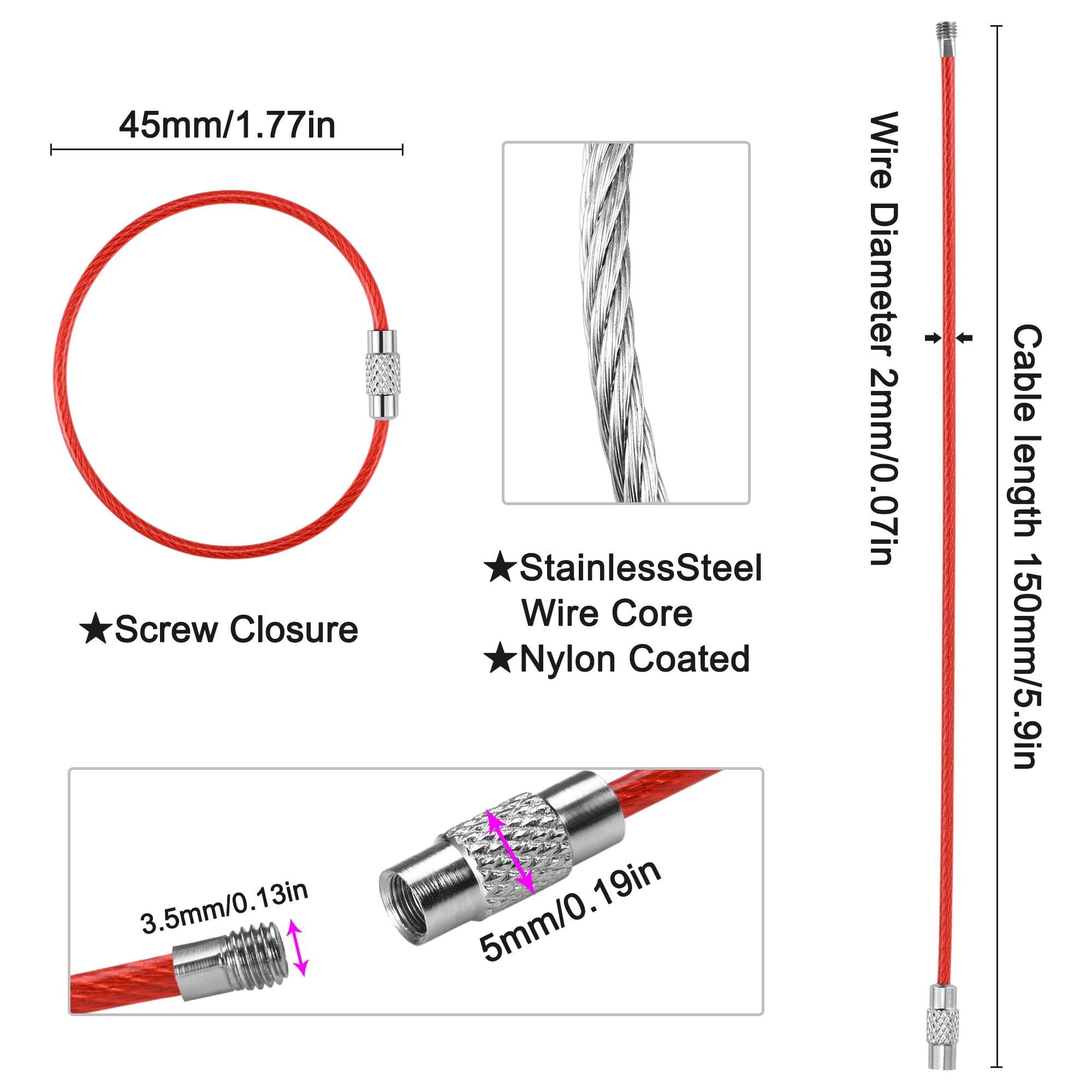 15 cm kabel do kluczy ze stali nierdzewnej, średnica drutu 2 mm, metalowa pętla do kluczy, nadaje się do uprawiania sportu, podróży, bagażu, identyfikatorów, akcesoriów DIY, 20 sztuk