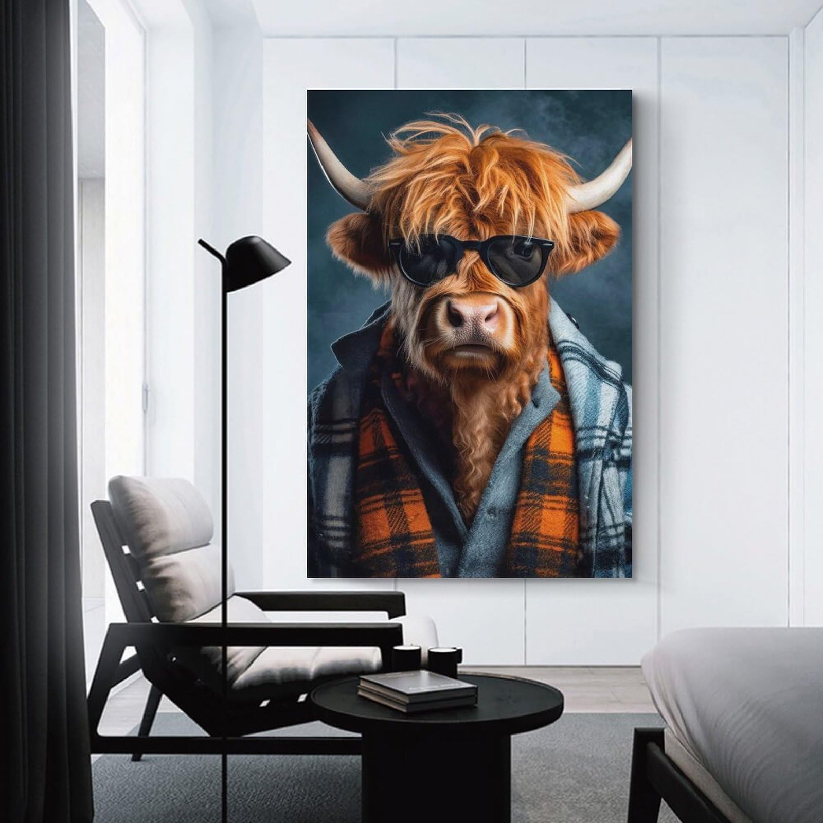 Junmoney Unframe-Style-3-1-1 Hipster Highland Cow Canvas Art Print 24X36inch(60X90cm), For Apartment Walls, Studios Or Work Areas, An Easy Choice For New Home Styling