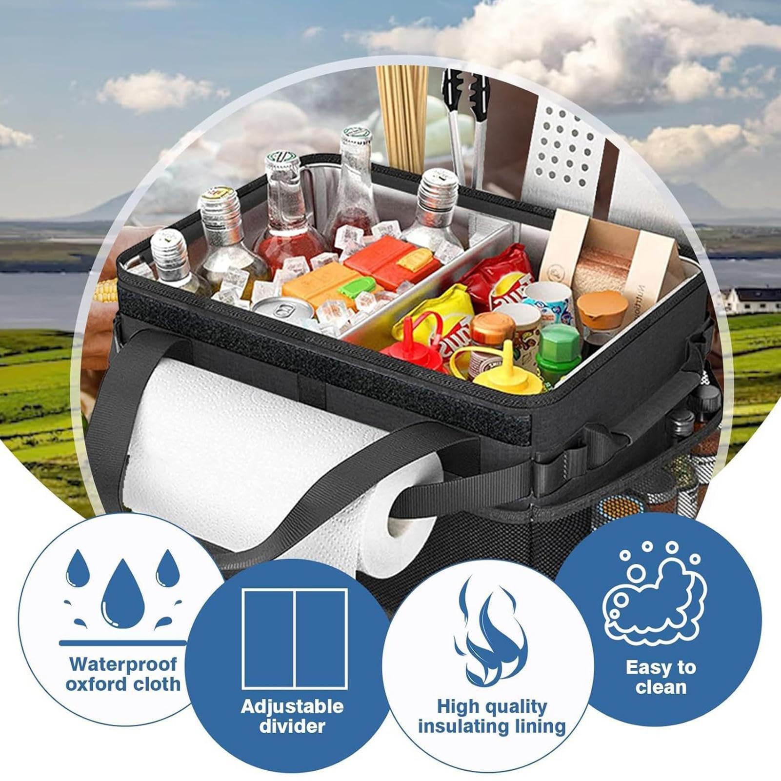 Borsa Isolata per Picnic Borsa Pieghevole Di Grande Capacità | Borsa Frigo Isolata Da Picnic Per Campeggio Ricreazione Barbecue Viaggio Outdoor Spiaggia Famiglia Gita