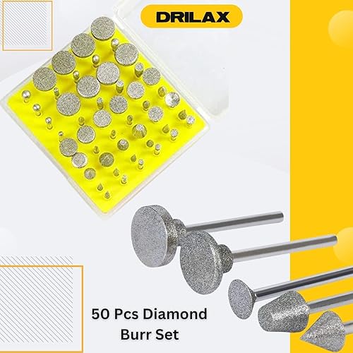 Miniatura 5 de Drilax 50 piezas de brocas rotativas de diamante, herramientas de tallado de piedra de precisión, herramientas de tallado de roca de grano 120 para