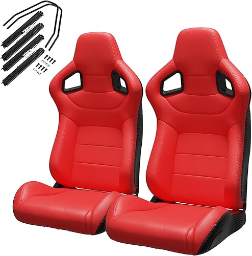 Miniatura 73 de 2 asientos universales ajustables de carreras con deslizadores dobles, asientos de cubo reclinables, 1 par de asientos deportivos para vehículos