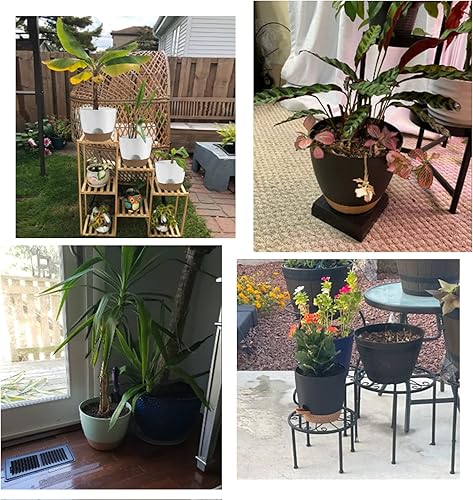 Miniatura 6 de UUBEMM Macetas de riego automático con agujeros de drenaje, juego de 3 macetas de plástico con depósito profundo para plantas de flores de jardín de