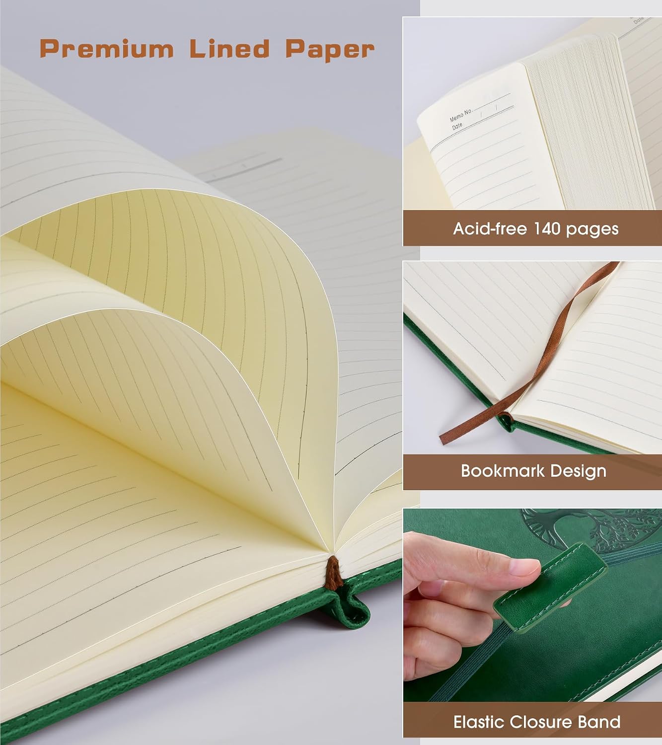 Biuwory A5 Leather Journal Notebook, 140 Lined Pages, Hardcover 5.7"×8.3" image 4