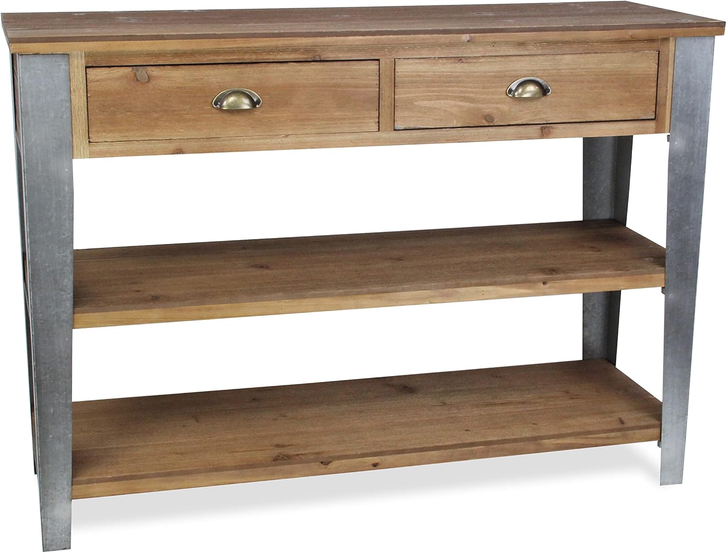 Wooden Console Galvanized Legs Accent Table, Gray