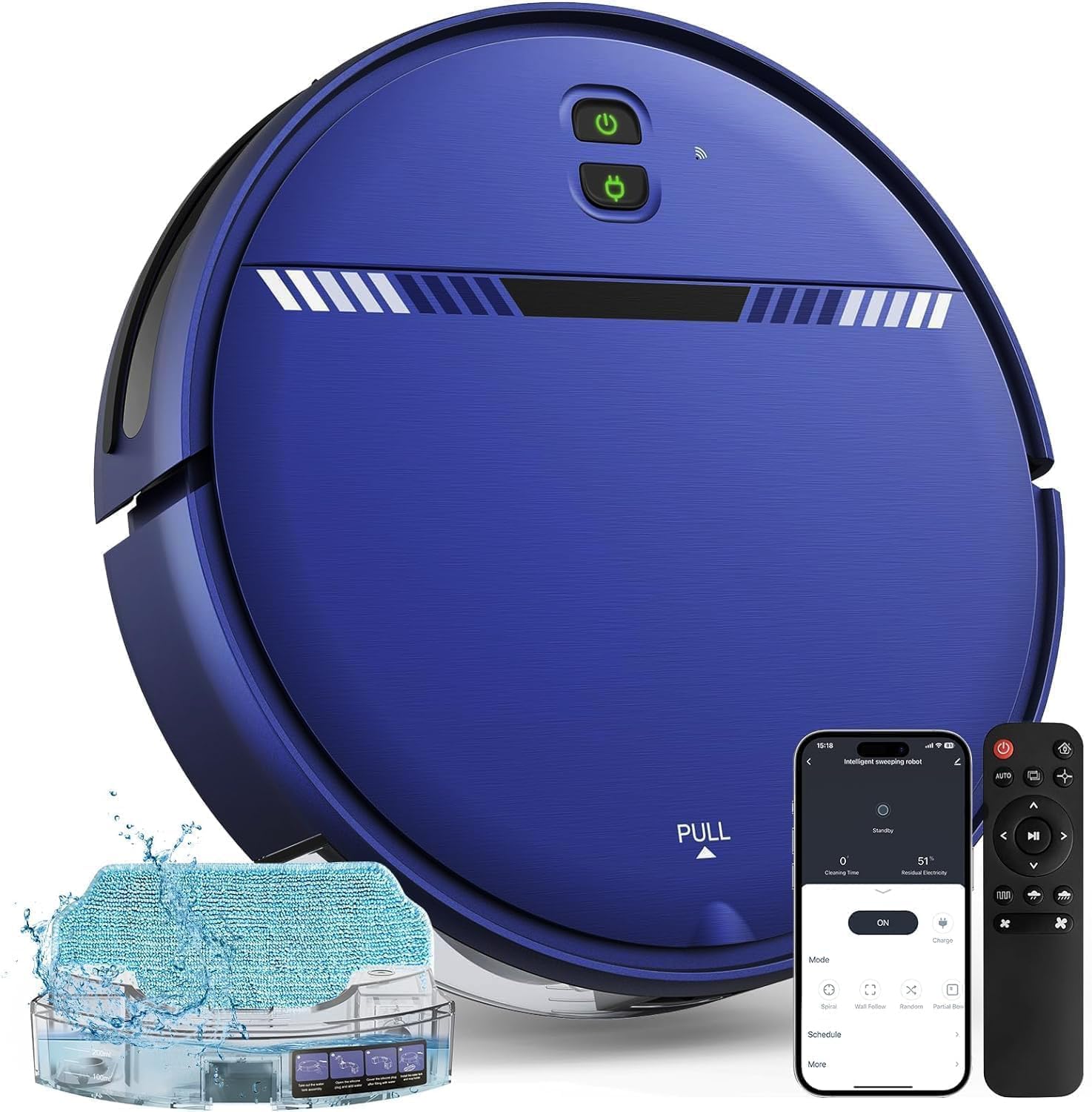 Robot Vacuum and Mop Combo, Automatic Vacuum and Mop 2 in 1 Robot Cleaner with Schedule, WiFi/App/Voice, Water Tank and Dustbin, Self-Charging, Slim, Ideal for Pet Hair, Hard Floor, Carpet