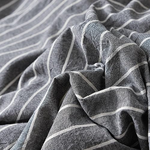 Miniatura 6 de TazmKezm Juego de funda de edredón a rayas grises 100% algodón lavado, tamaño Queen (90 x 90 pulgadas), juego de ropa de cama suave de lujo de 3