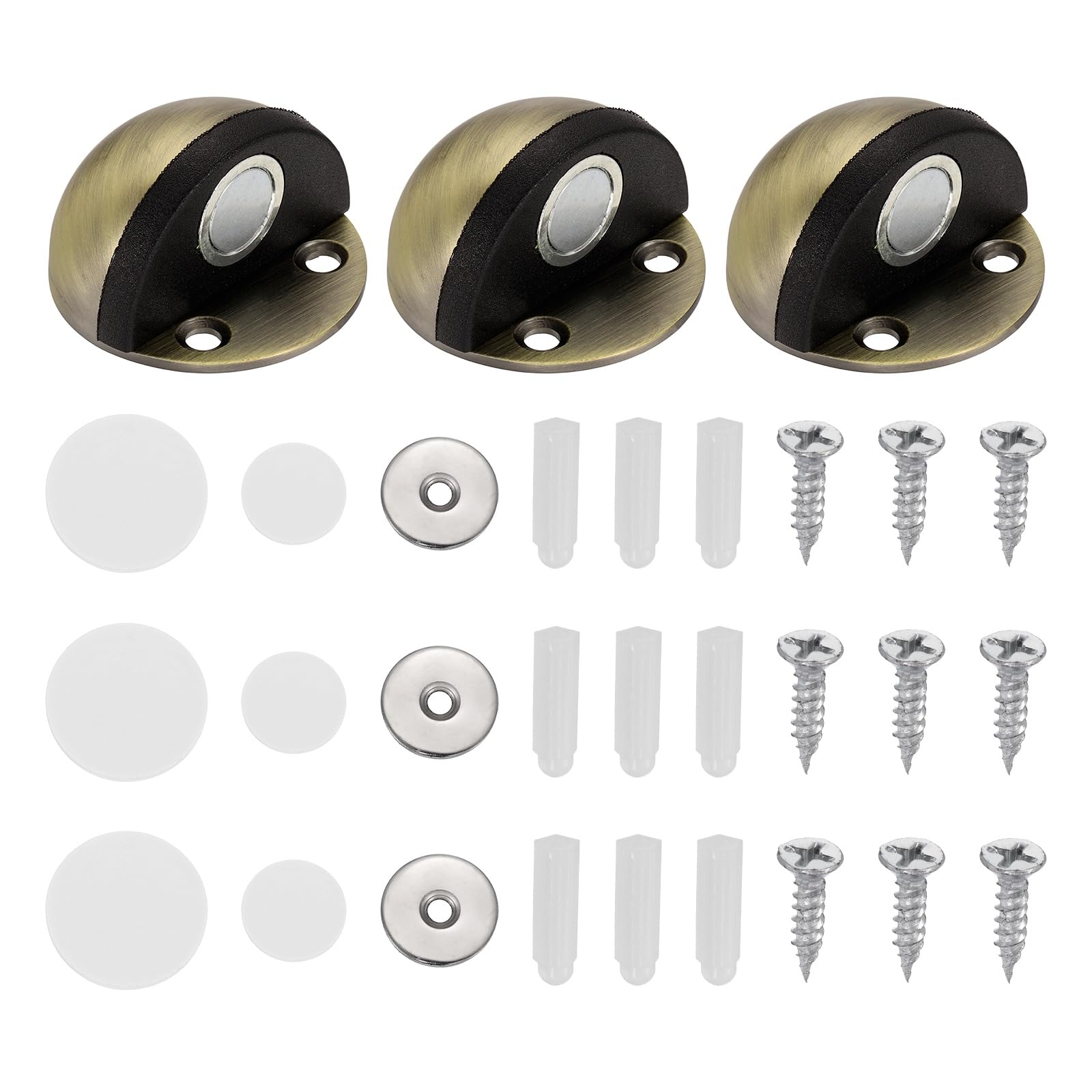 sourcing map 3Pcs Magnetic Door Stopper, Stainless Steel Floor Mount Bottom of Door Catch Holder, Adhesive Wall Protector with Screws for Living Room, Bedroom, Bathroom (1", Bronze)