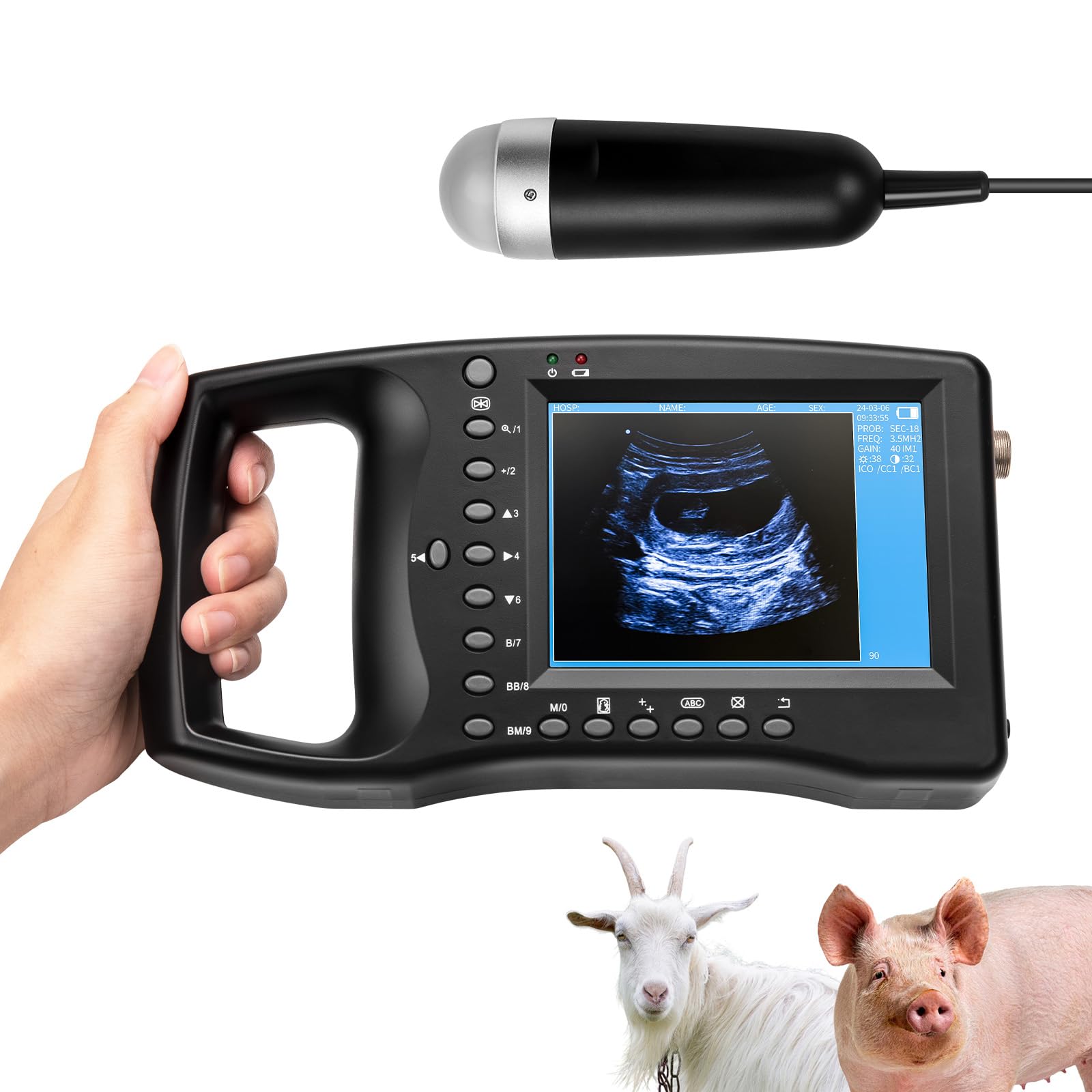 GOYOJO Escáner de Ultrasonido Veterinario, Veterinario Portátil B-Ultra Máquina de Escáner con 3,5 MHz Sonda Mecánica 8 Campos de Color para Las Ovejas, Perros, Gatos y para la Prueba de Embarazo