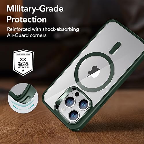 Vista 306 de ESR Funda para iPhone 15 Pro Max, compatible con MagSafe, de grado militar, negro transparente