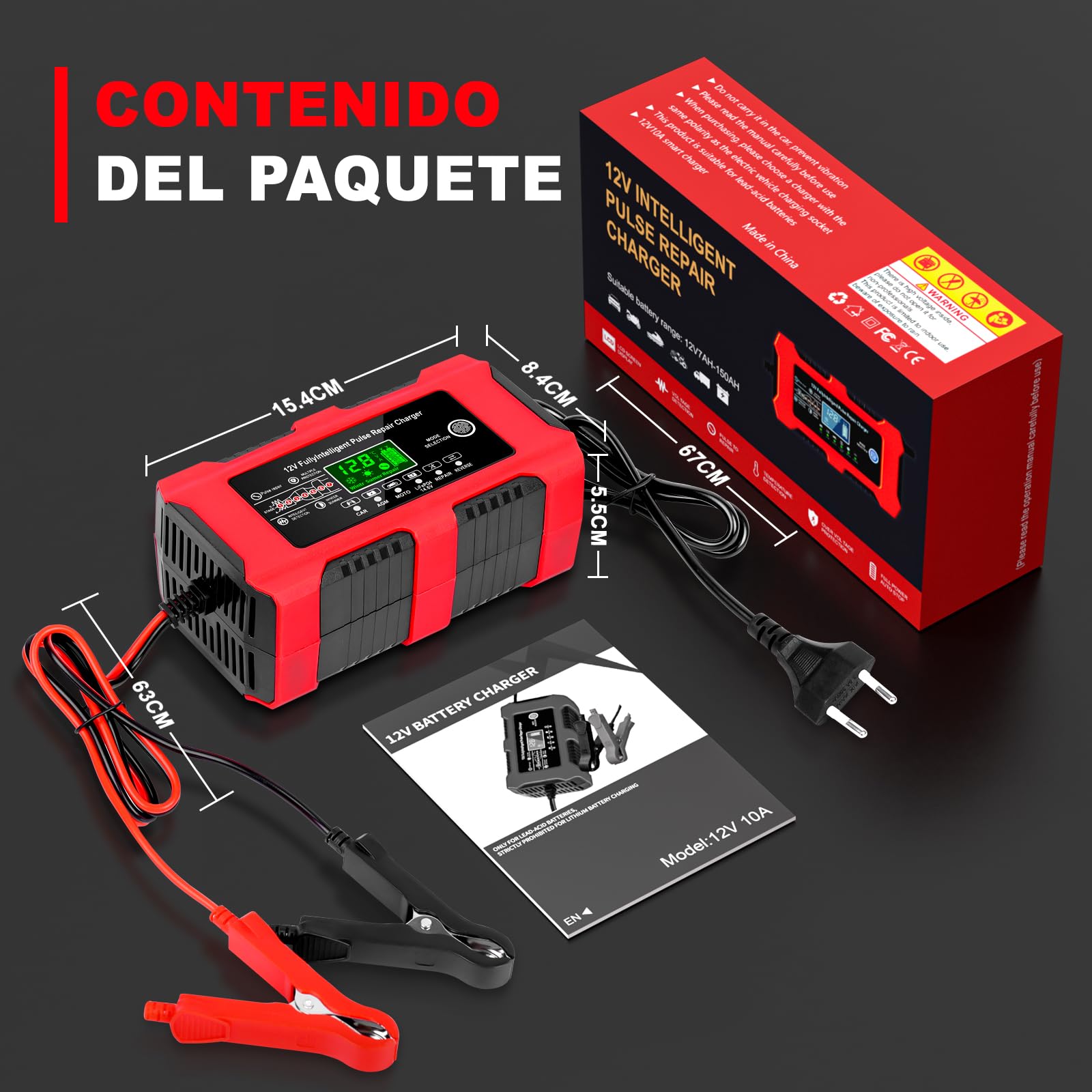 YDBAO Cargador de Baterias Coche 12V 10A Cargador de Batería de Coche Inteligente con Pantalla Táctil LCD y Múltiples Protecciones Cargador de Baterias Coche y Moto para Auto,Moto, AGM, Gel, SLA — view 9