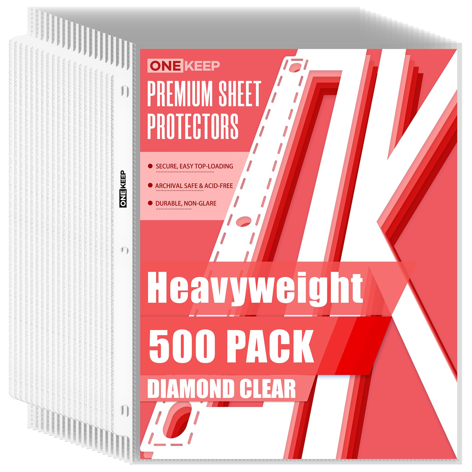 500 Pack Heavy Duty Sheet Protectors, Top Loading for 3-Hole Page