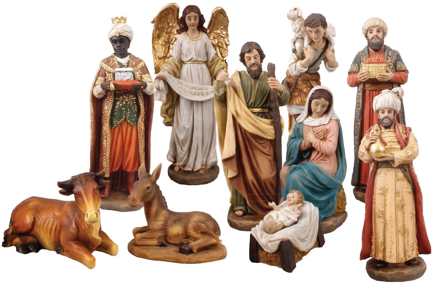 The Healing Corner Christmas Nativity Set Traditional Xmas Scene 11 figures 8" Multicolour Christmas Ornament Made in Italy