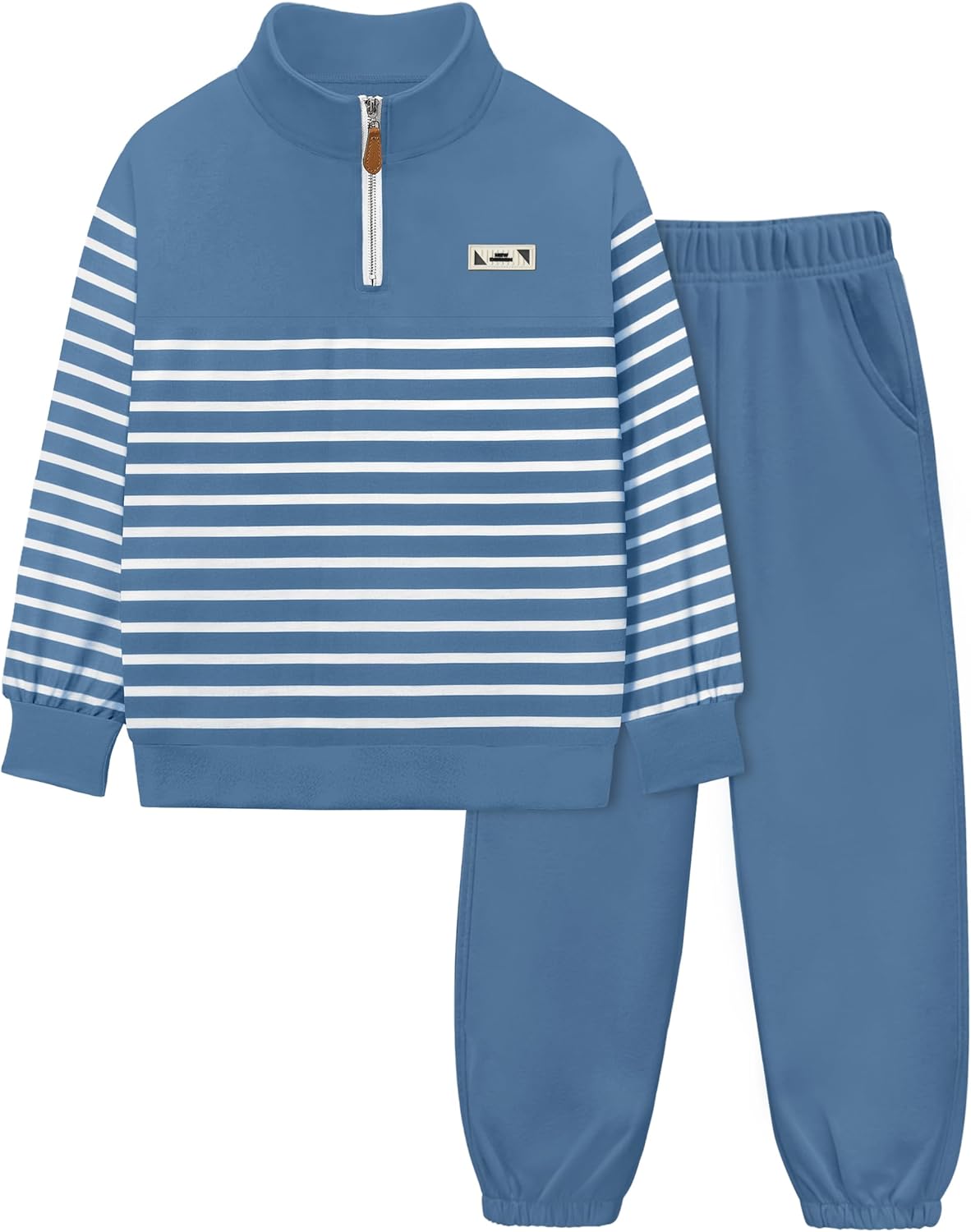 KANGKANG Boys Clothes Quarter Zip Collar Striped Sweatshirt Top and Solid Sweatpants 2 Pcs Winter Kids Fall Outfits Set 4-12Y