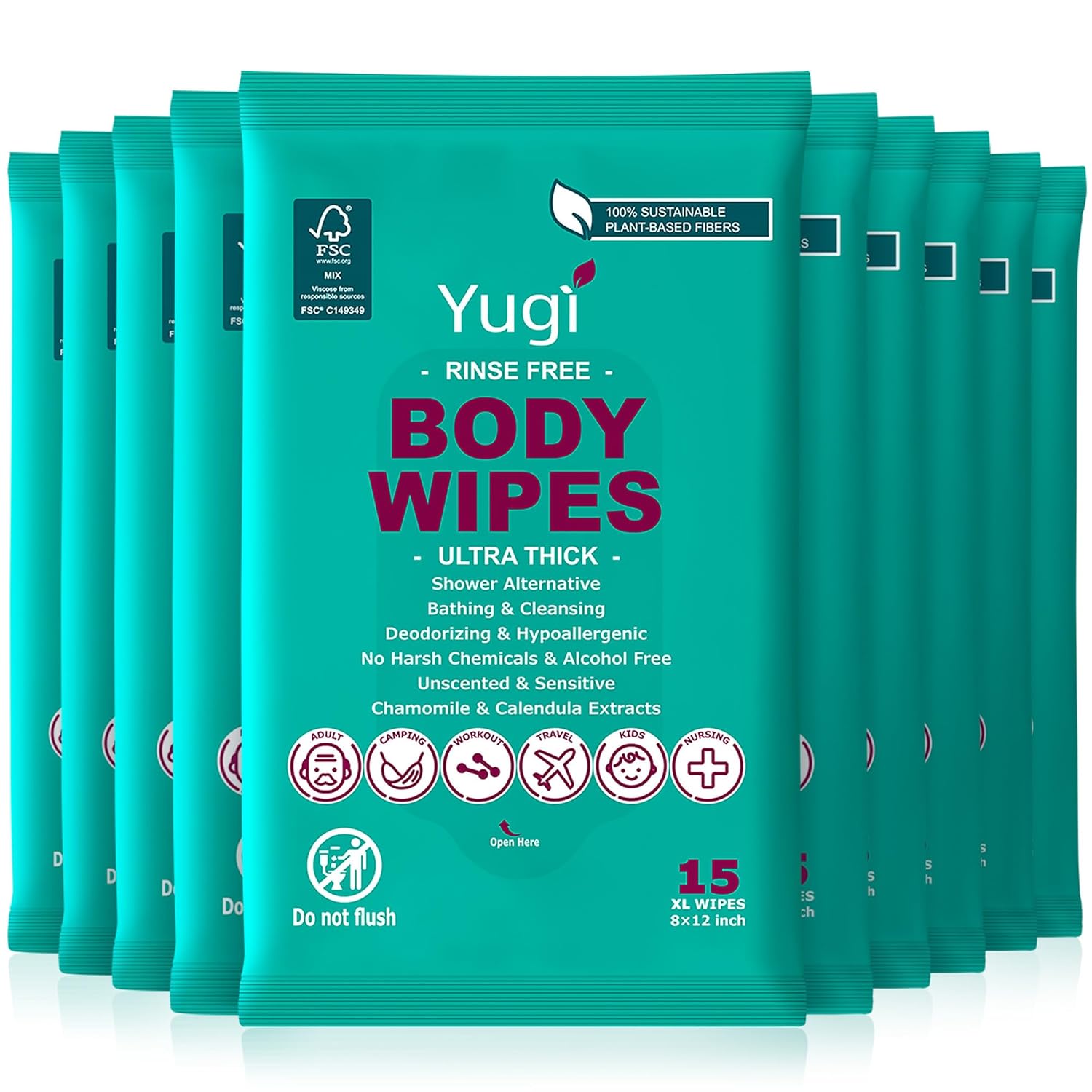 Body wipes (10 packs)150 XL ultra thick shower wipe for Adult Bathing,Camping,Traveling,Gym,Nursing,car,Unscented,no-rinse bathing washcloths,Shower alternative face and body extra moist wipes