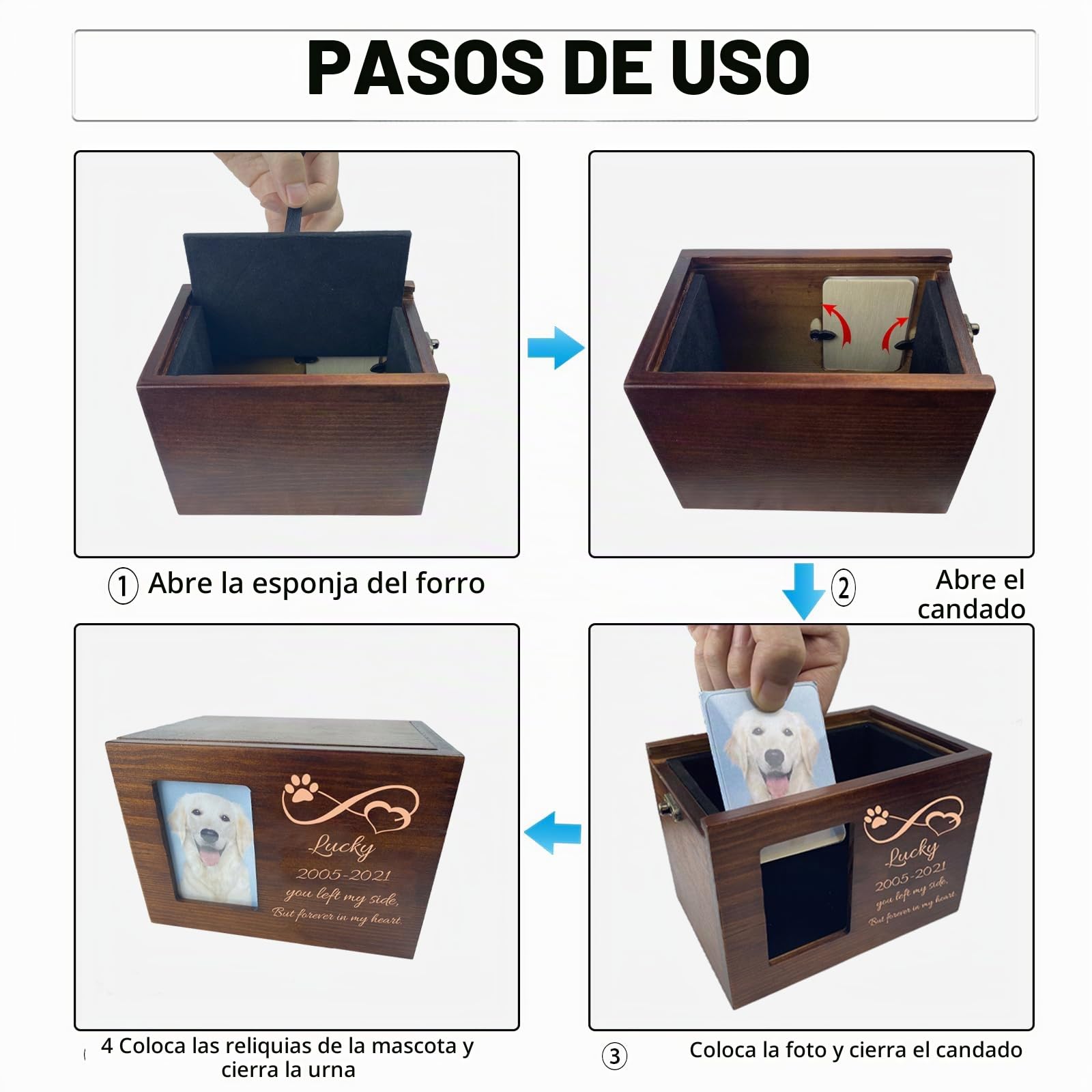 Urna Cenizas Perro Personalizadas, Para con Grabado Nombre, Fecha y Texto, con Ranura para Fotos, Caja de Madera de Recuerdo de Urna para Mascotas Personalizada para Perro, Gato (Escultura)