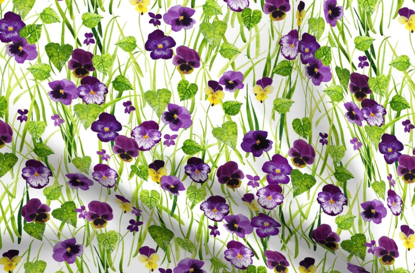 Spoonflower Fabric - White Floral Spring Purple Violet Grass Printed on Organic Cotton Sateen Fabric by The Yard - Sewing Quilting Apparel Home Decor