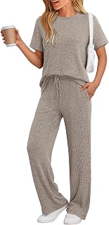 Lillusory Womens 2 Piece Lounge Set Ribbed Matching Travel Outfit