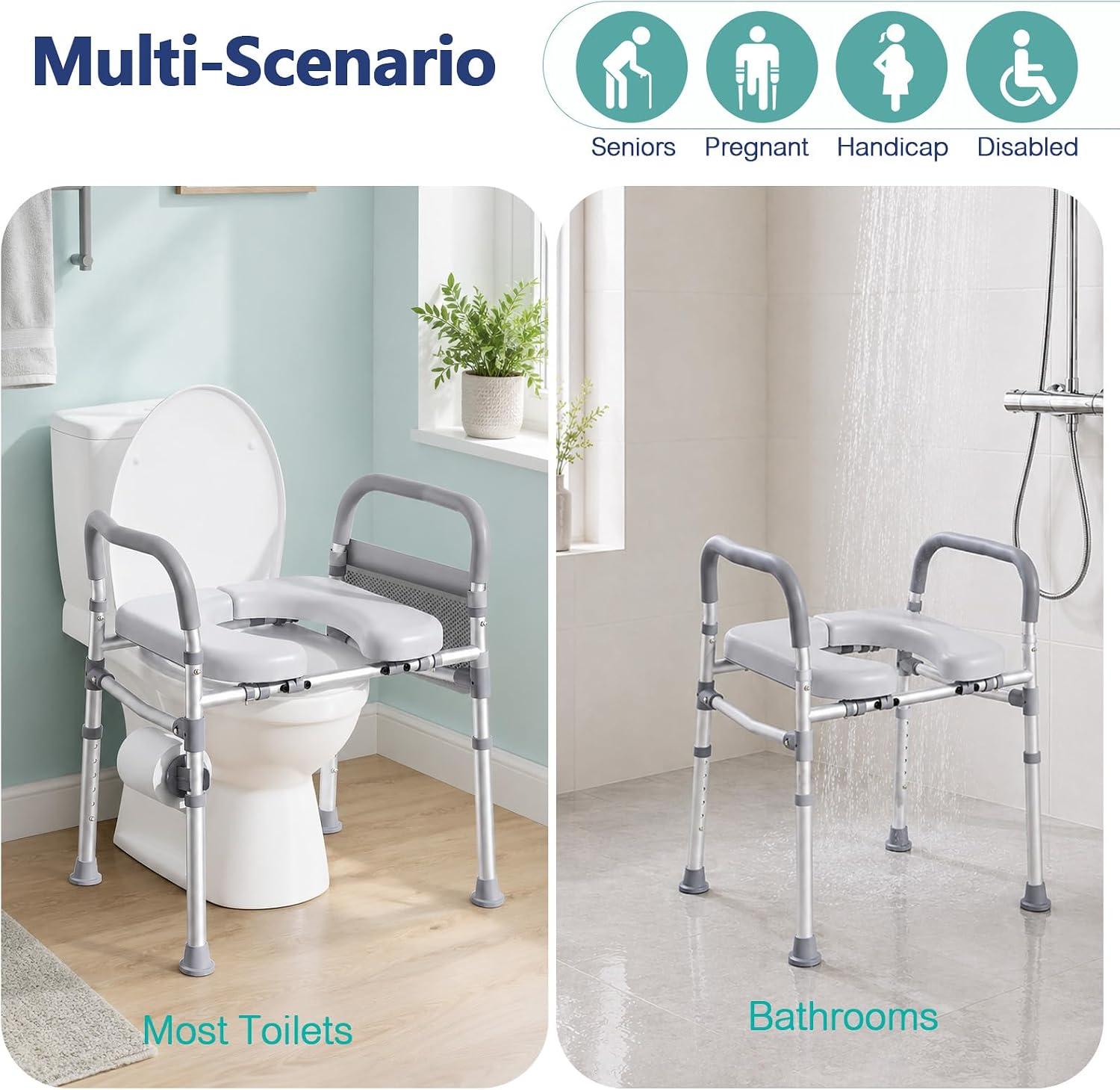HOMENURSE Toilet Seat Risers for Seniors, Wider Seat, Adjustable, 400 lbs