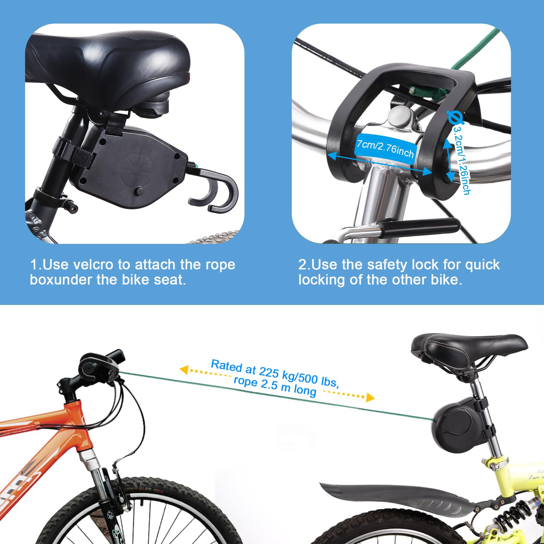 YeahBoom Corda di Traino per Bicicletta,2,5M Bar Trazione Velo Bambino,Sistema di Traino della Bicicletta Retrattile,Fune da Traino Bambini Portatile per Bici MTB e Corda di Traino Genitore Bambino