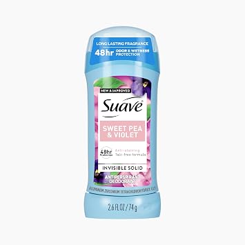 Suave Deodorant For Women, Sweet Pea and Violet, Antiperspirant & Deodorant Stick 48-hour Odor and Wetness Protection for Women 2.6 oz