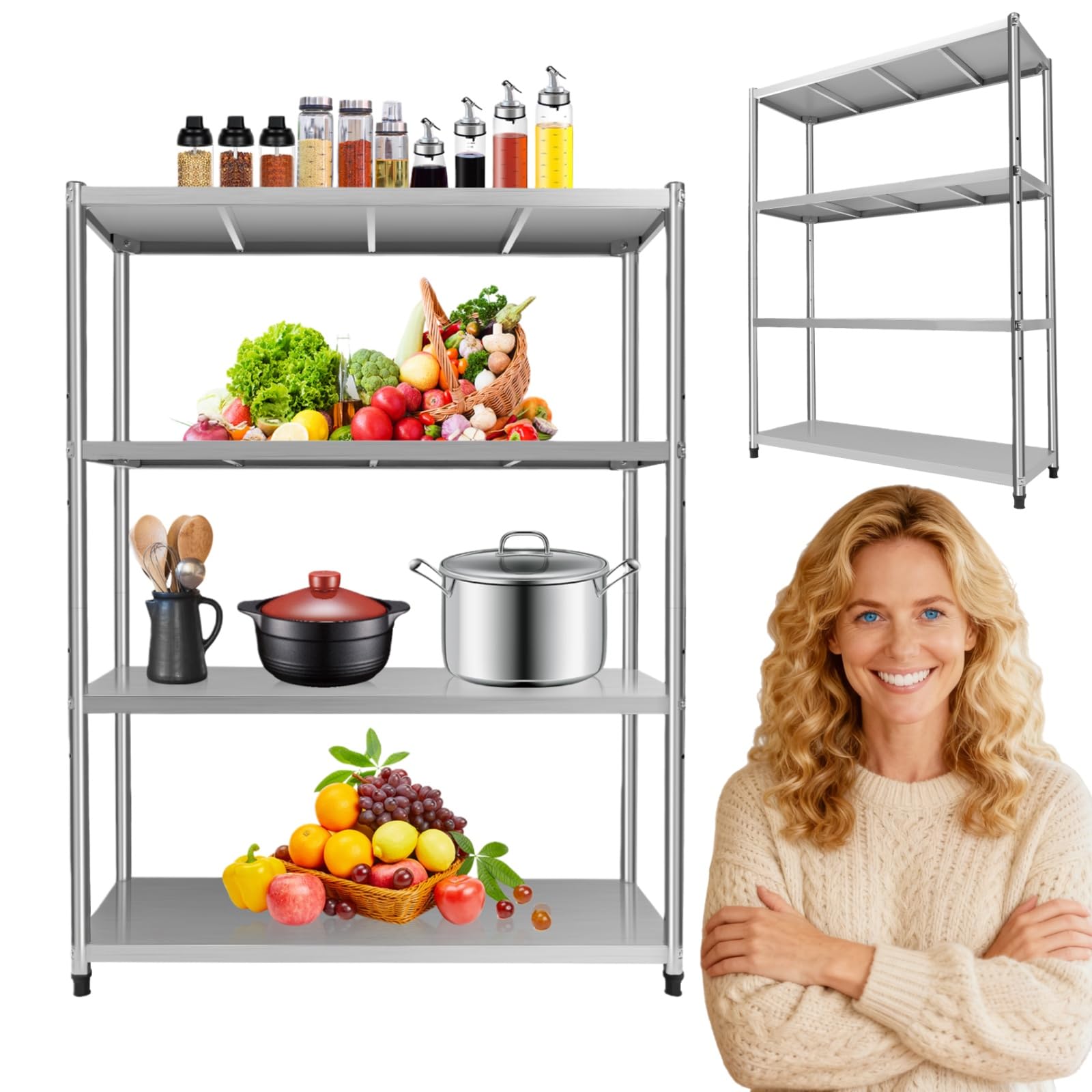 Estantería de acero inoxidable 201, 120 x 40 x 150 cm, 4 estantes, de acero inoxidable, para cargas pesadas, para despensas, gastronomías, cocinas, grandes cocinas y mucho más, HG-9016