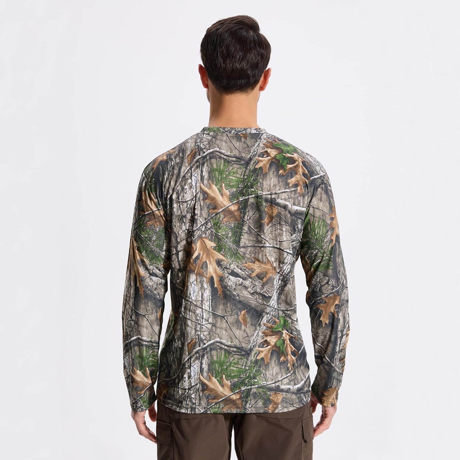 Camo Hunting Shirts for Men Long Sleeves Crewneck Quick Dry UPF 50+ Hiking Fishing Shirt